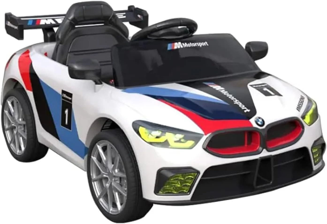 ماشین سواری دورسا مدل BMW اسپرت با باتری 12 ولت مناسب کودکان، ماشین کودک با موزیک، صدا و نور - ماشین سواری الکتریکی برای پسران و دختران 2 تا 5 سال (سفید)