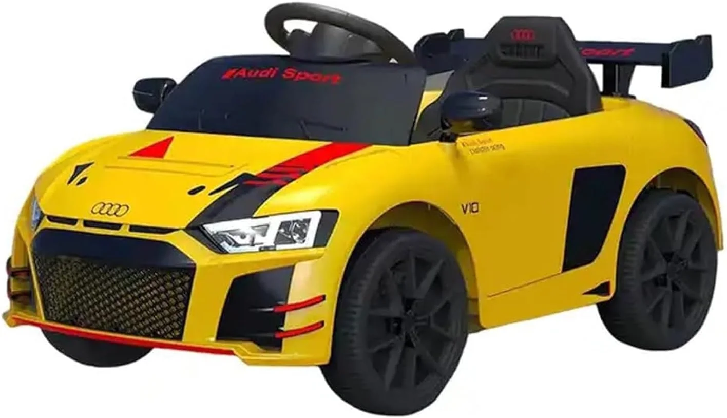ماشین سواری کودکانه دورسا مدل Audi Sports با باتری 12 ولت، ماشین کودکانه با موزیک، صدا و نور - ماشین سواری برقی برای کودکان 2 تا 5 سال (زرد)