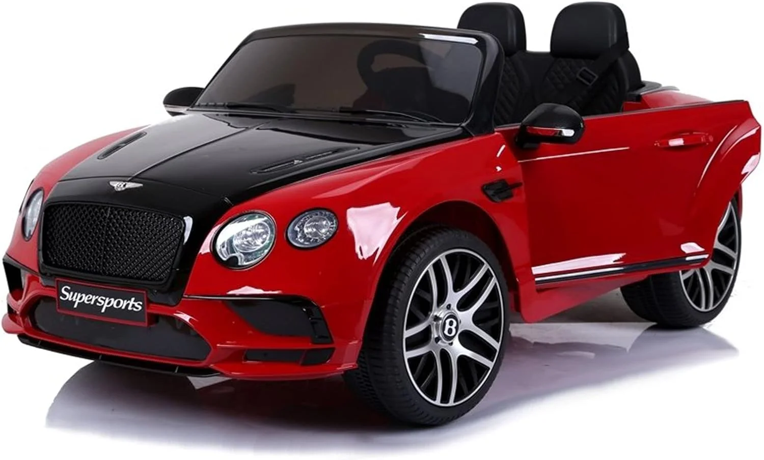 ماشین سواری کودکانه بنتلی سوپراسپورتس دو سرنشینه 12 ولت با صندلی چرمی EVA و رنگ شده قرمز مشکی