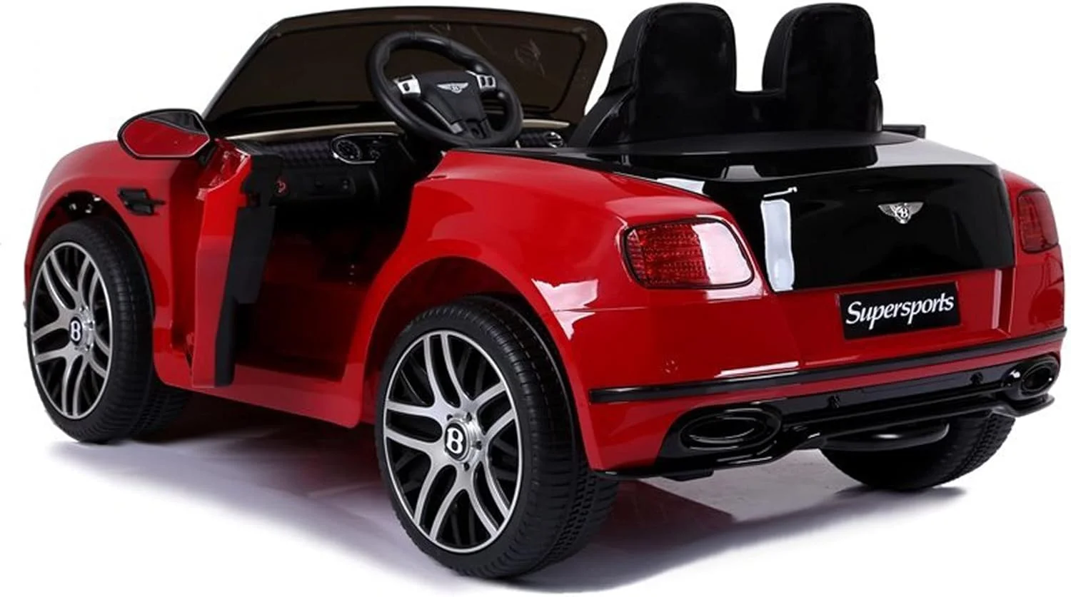 ماشین سواری کودکانه بنتلی سوپراسپورتس دو سرنشینه 12 ولت با صندلی چرمی EVA و رنگ شده قرمز مشکی