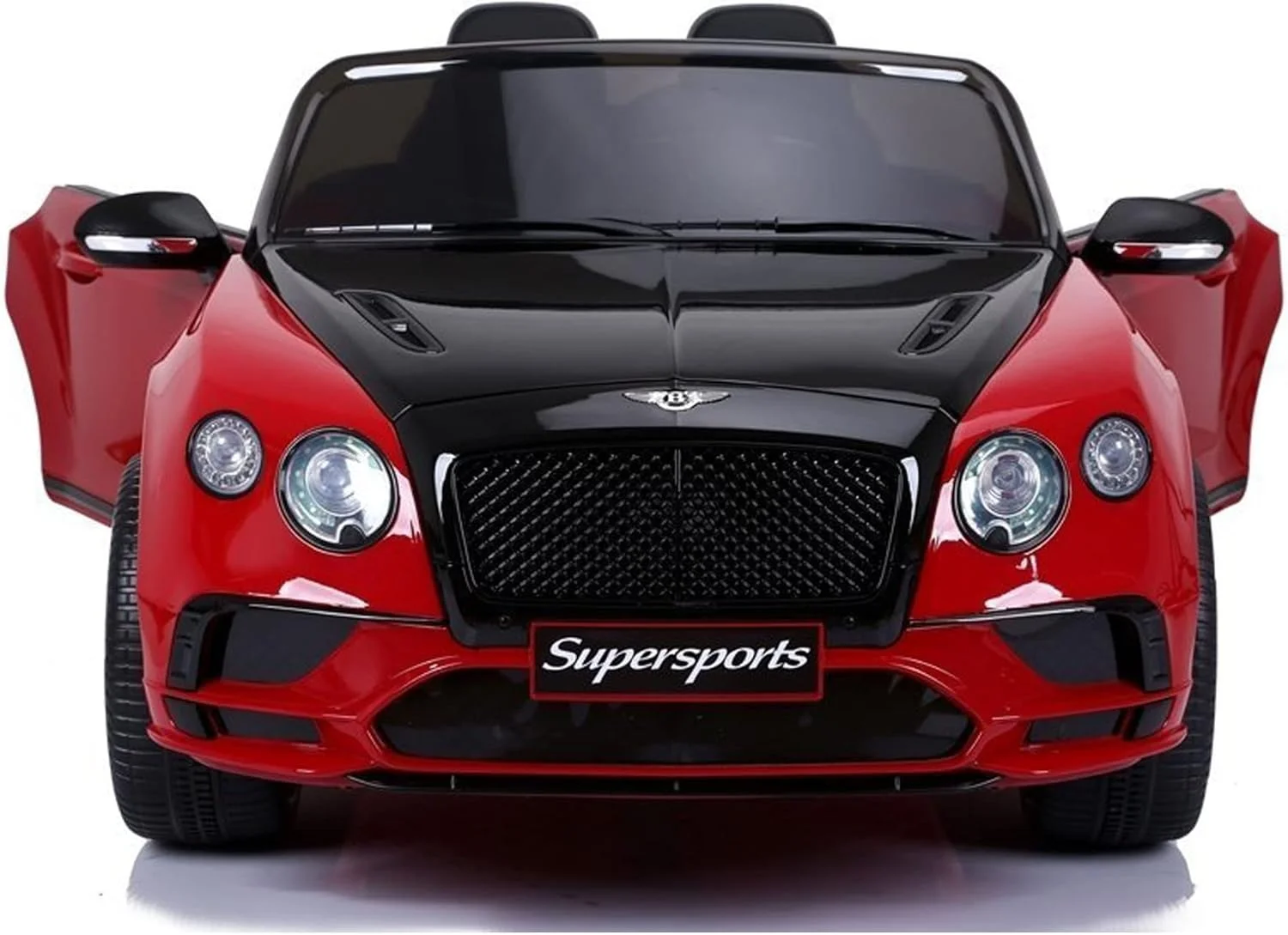 ماشین سواری کودکانه بنتلی سوپراسپورتس دو سرنشینه 12 ولت با صندلی چرمی EVA و رنگ شده قرمز مشکی