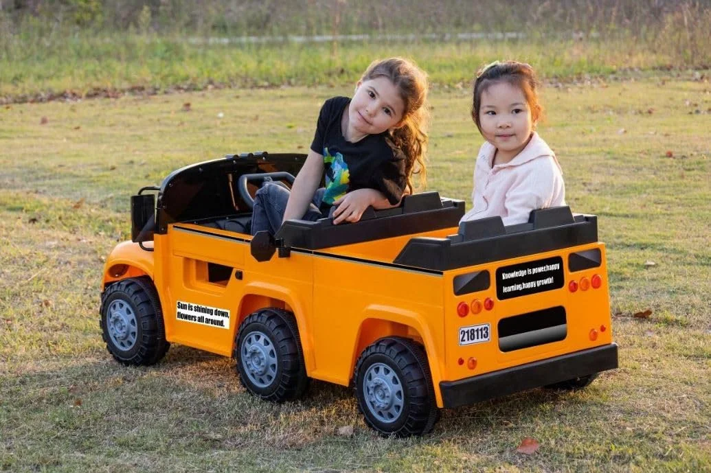 اتوبوس مدرسه سواری کودک COLORLAND 24 ولت | ماشین برقی 2 نفره برای پسران و دختران | مونتاژ شده کامل | زرد اتوبوس مدرسه سواری کودک COLORLAND 24 ولت | ماشین برقی 2 نفره برای پسران و دختران | مونتاژ شده کامل | زرد