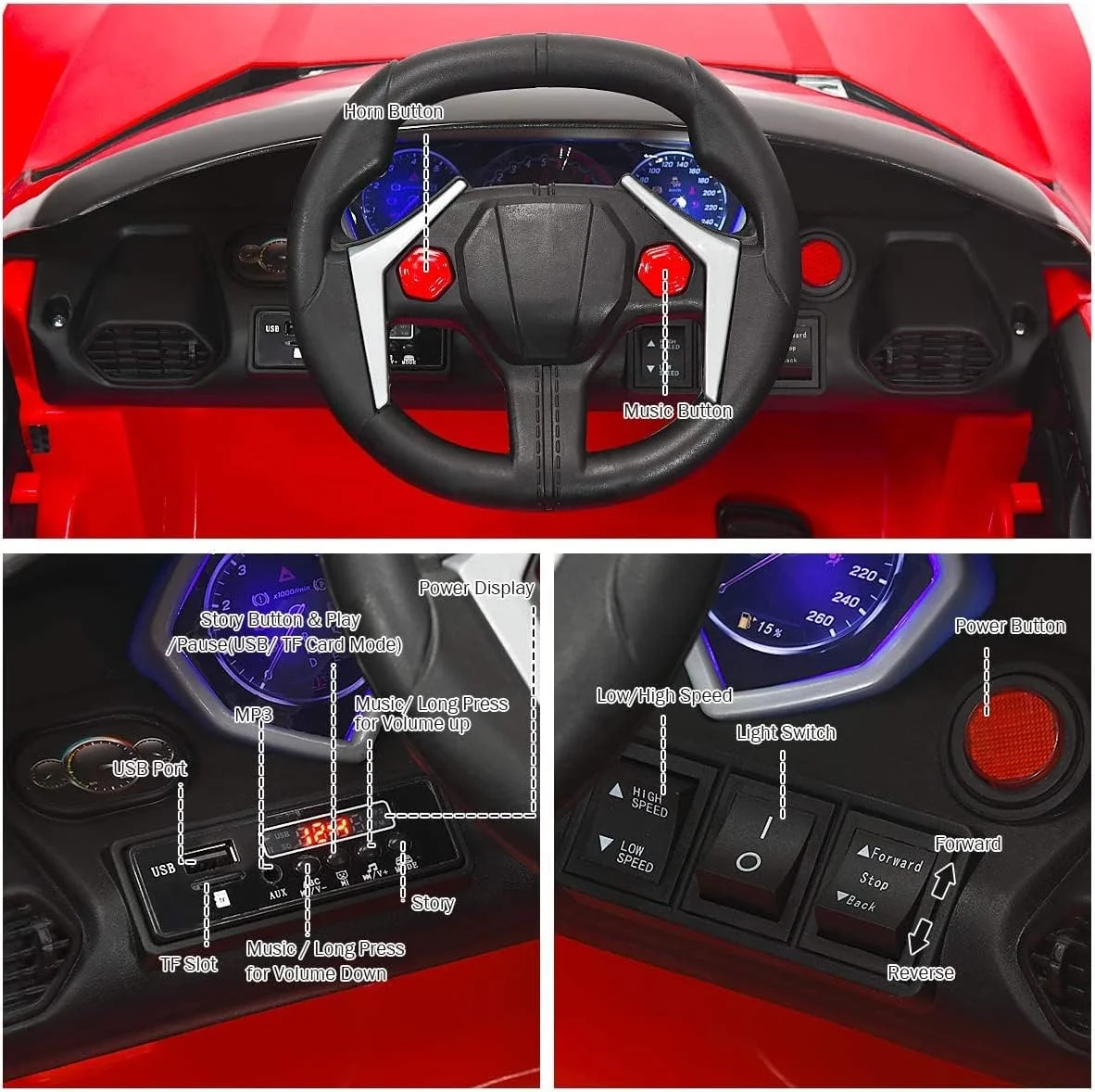 ماشین بازی کودکانه Baybee Tuskan با باتری، ماشین سواری با کنترل از راه دور، موزیک، چراغ و USB | ماشین بزرگ الکتریکی کودک | ماشین های باتری دار الکتریکی مناسب رنج سنی 2 تا 6 سال (قرمز)