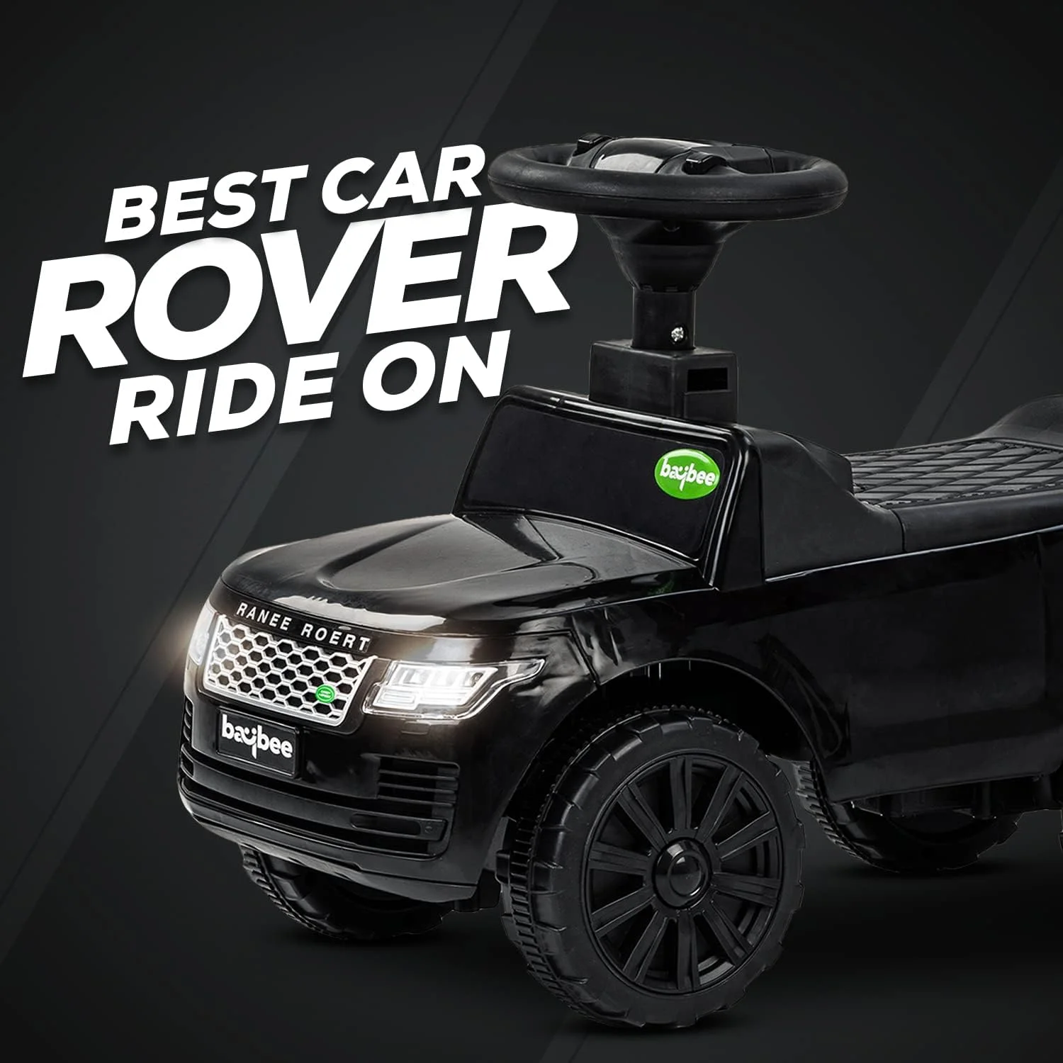 ماشین بازی کودک Baybee Rover، ماشین سواری با قابلیت پخش موسیقی، نور، فضای ذخیره سازی و پشتی بلند، ماشین هل دادنی برای کودکان | ماشین کودک | ماشین سواری برای کودکان 1 تا 3 سال پسر و دختر (مشکی)