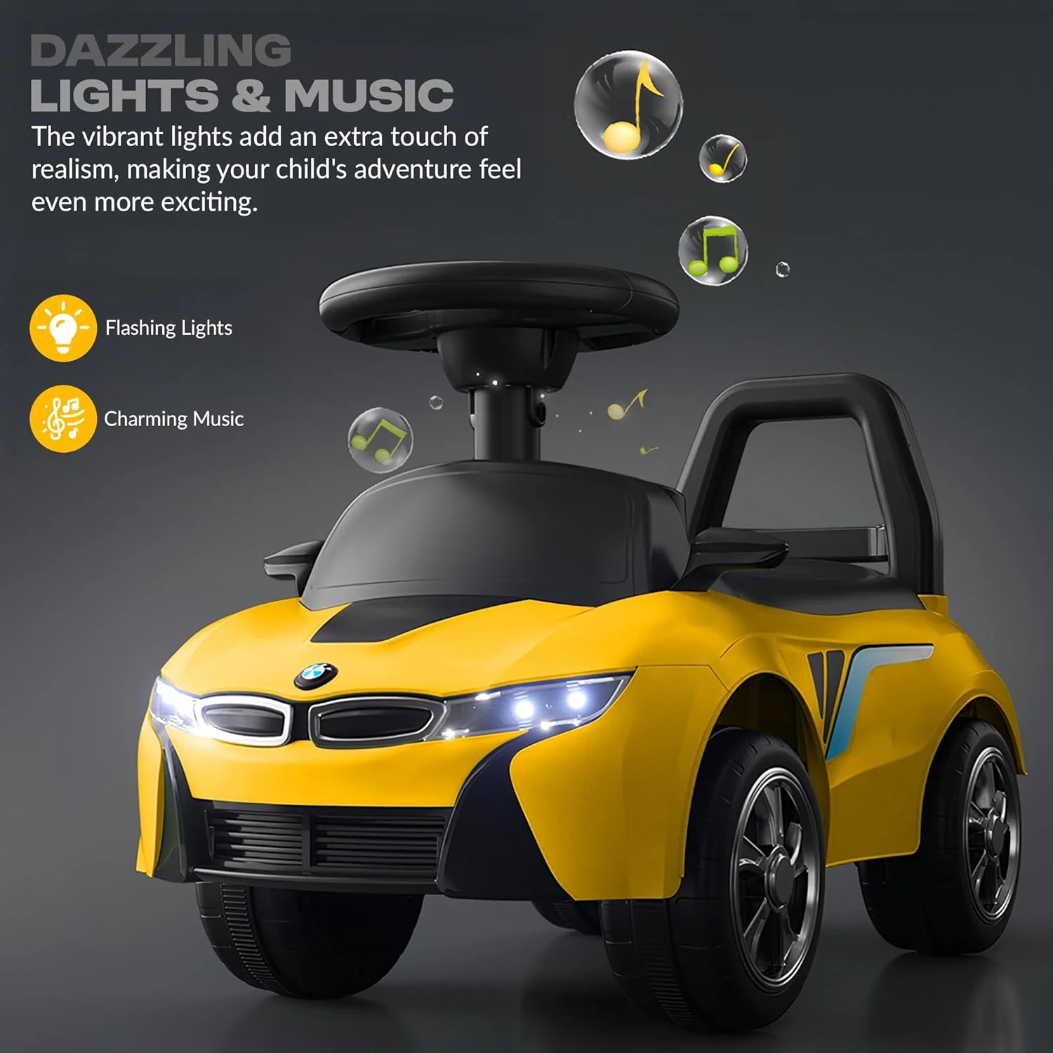 ماشین بازی کودک Baybee Streak، ماشین هل دادنی کودک نوپا با دکمه بوق، فضای ذخیره سازی و پشتی بلند | ماشین سواری هل دادنی کودک برای رانندگی پسران و دختران 1 تا 3 سال (زرد)