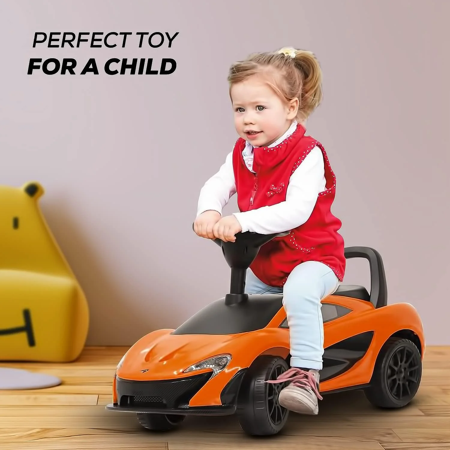 ماشین بازی هل دادنی مک لارن دارای مجوز Baybee، ماشین بازی هل دادنی کودک با موسیقی و فضای ذخیره سازی | ماشین بازی بزرگ کودک نوپا | ماشین های سواری برای راندن کودکان 1 تا 3 سال دختر پسر (نارنجی)