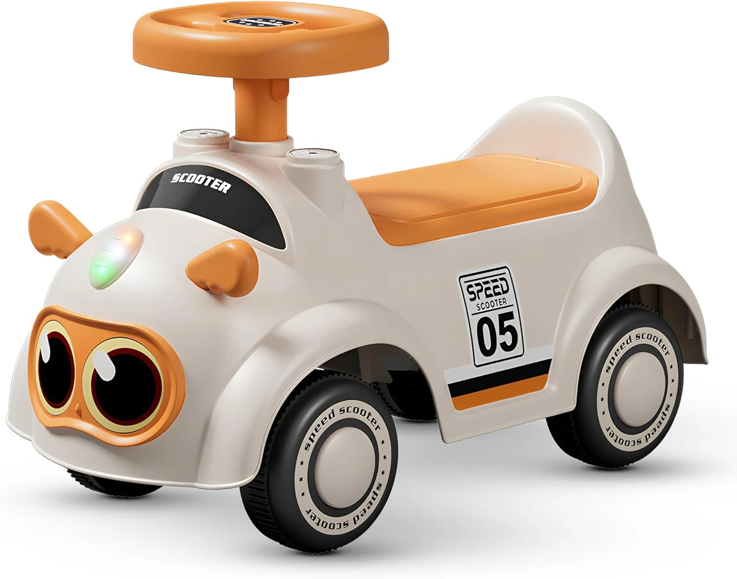 ماشین سواری Baybee Buggy مناسب کودکان 1 تا 3 سال، ماشین هل دادنی برای کودکان نوپا با چرخ های روان، چراغ ها و موسیقی سرگرم کننده، صندلی پهن راحت با پشتی، ماشین سواری هل دادنی کودک (نارنجی)