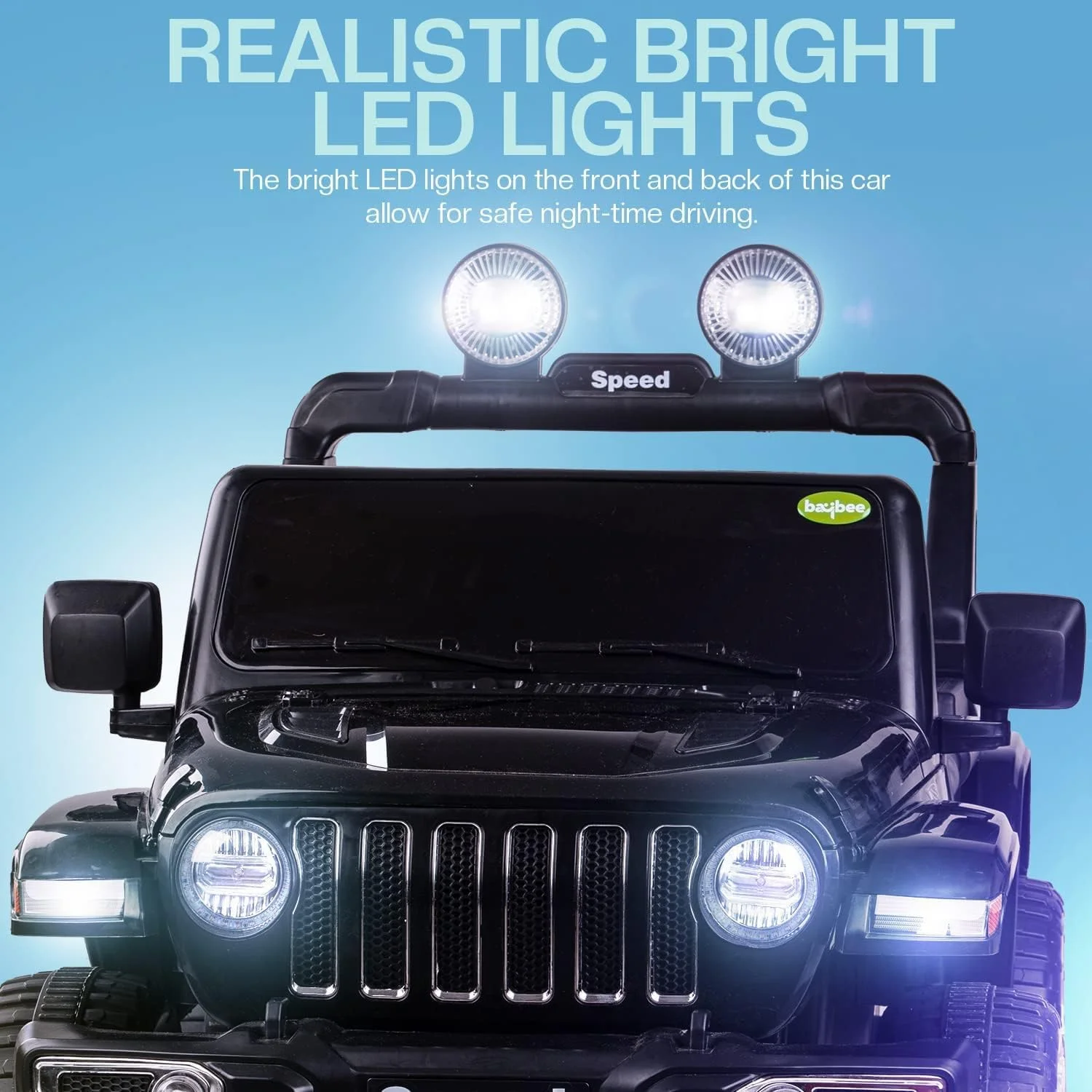 ماشین باتری‌خور Baybee برای کودکان، جیپ الکتریکی کودکانه، ماشین بزرگ شارژی مسابقه‌ای با کنترل از راه دور برای پسران و دختران 2 تا 6 سال (مشکی)