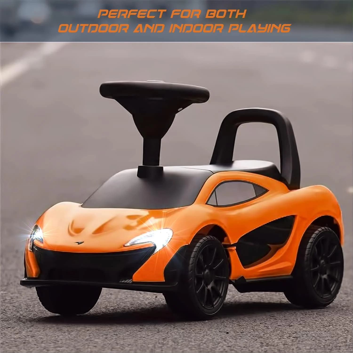 ماشین بازی هل دادنی مک لارن دارای مجوز Baybee، ماشین بازی هل دادنی کودک با موسیقی و فضای ذخیره سازی | ماشین بازی بزرگ کودک نوپا | ماشین های سواری برای راندن کودکان 1 تا 3 سال دختر پسر (نارنجی)