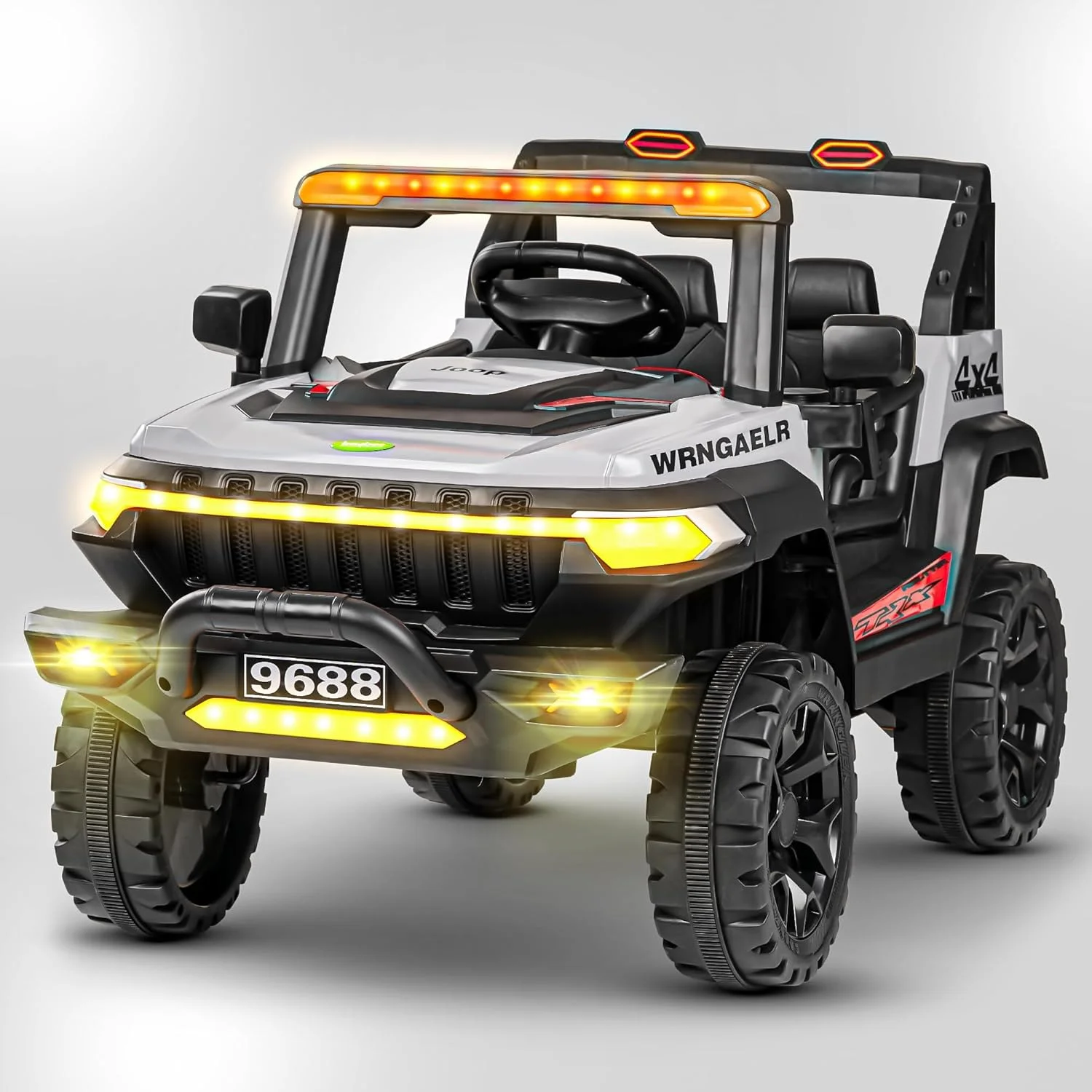 ماشین جیپ باتری خور کودک Baybee، جیپ شارژی کودکانه با چراغ و موزیک | ماشین بازی بزرگ کودکانه | ماشین های باتری خور برای پسران و دختران 2 تا 6 سال (خاکستری)