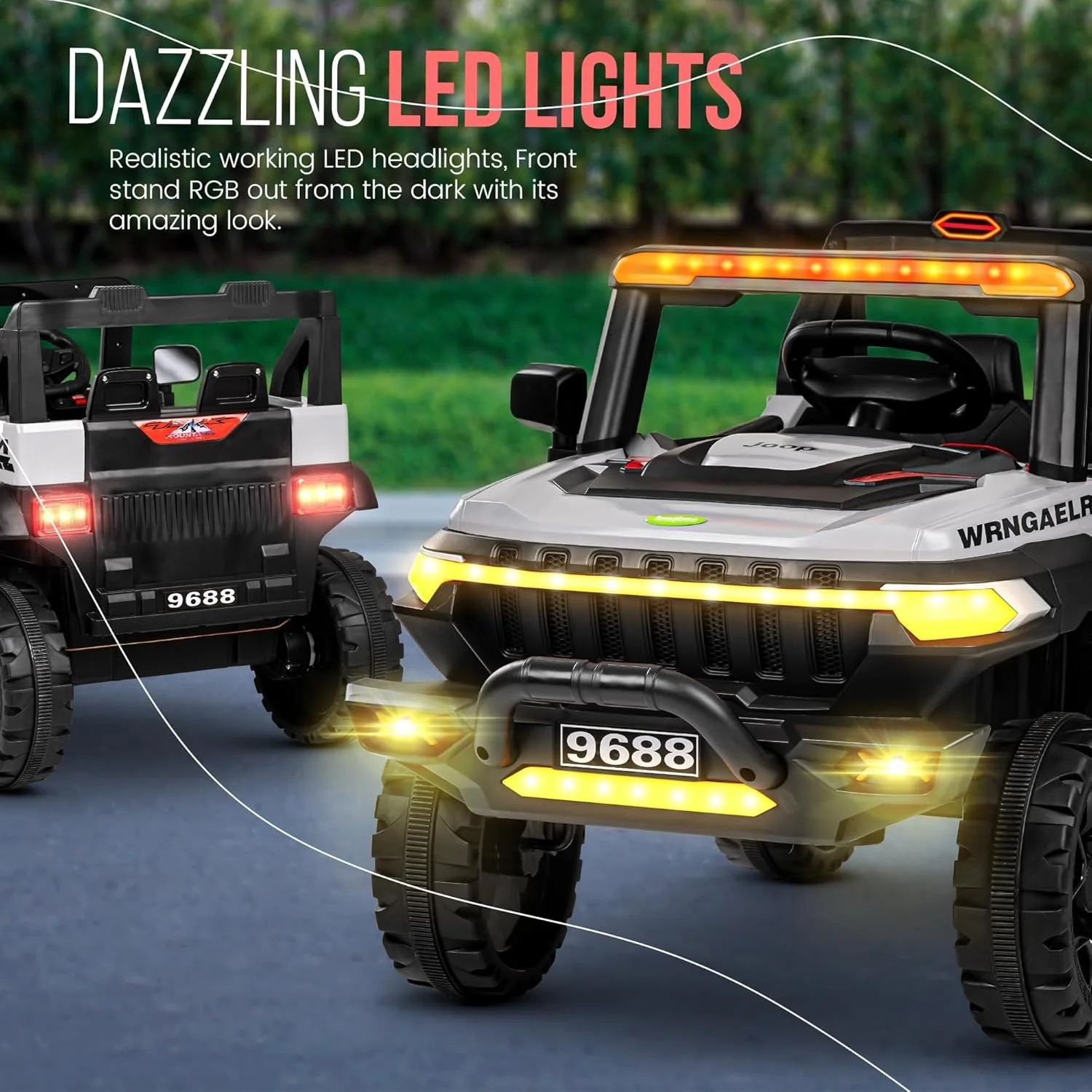 ماشین جیپ باتری خور کودک Baybee، جیپ شارژی کودکانه با چراغ و موزیک | ماشین بازی بزرگ کودکانه | ماشین های باتری خور برای پسران و دختران 2 تا 6 سال (خاکستری)