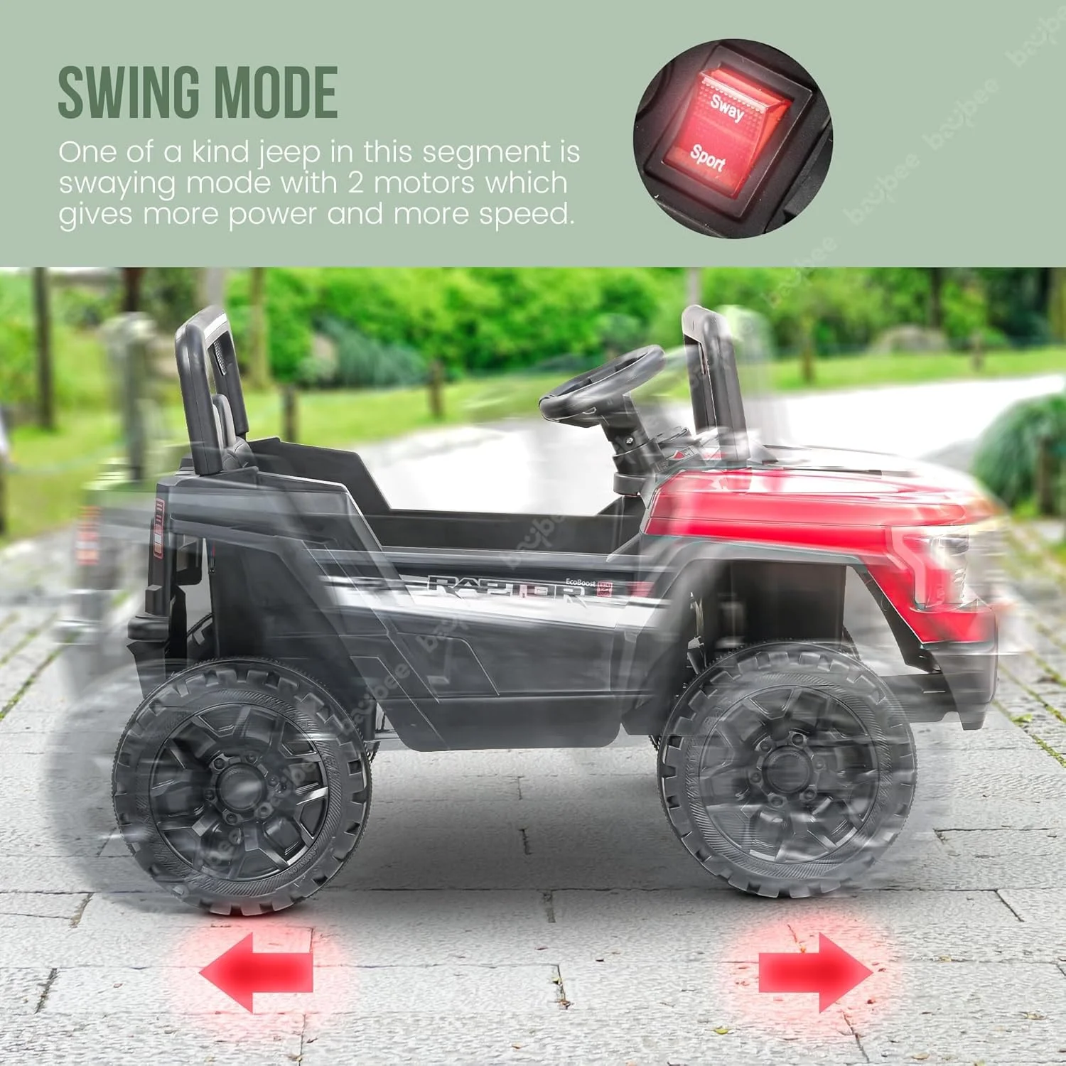 ماشین بازی کودکانه باتری خور، جیپ سواری با چراغ و موسیقی | ماشین بزرگ برقی کودکانه برای کودکان 2 تا 6 سال دختر و پسر (قرمز)