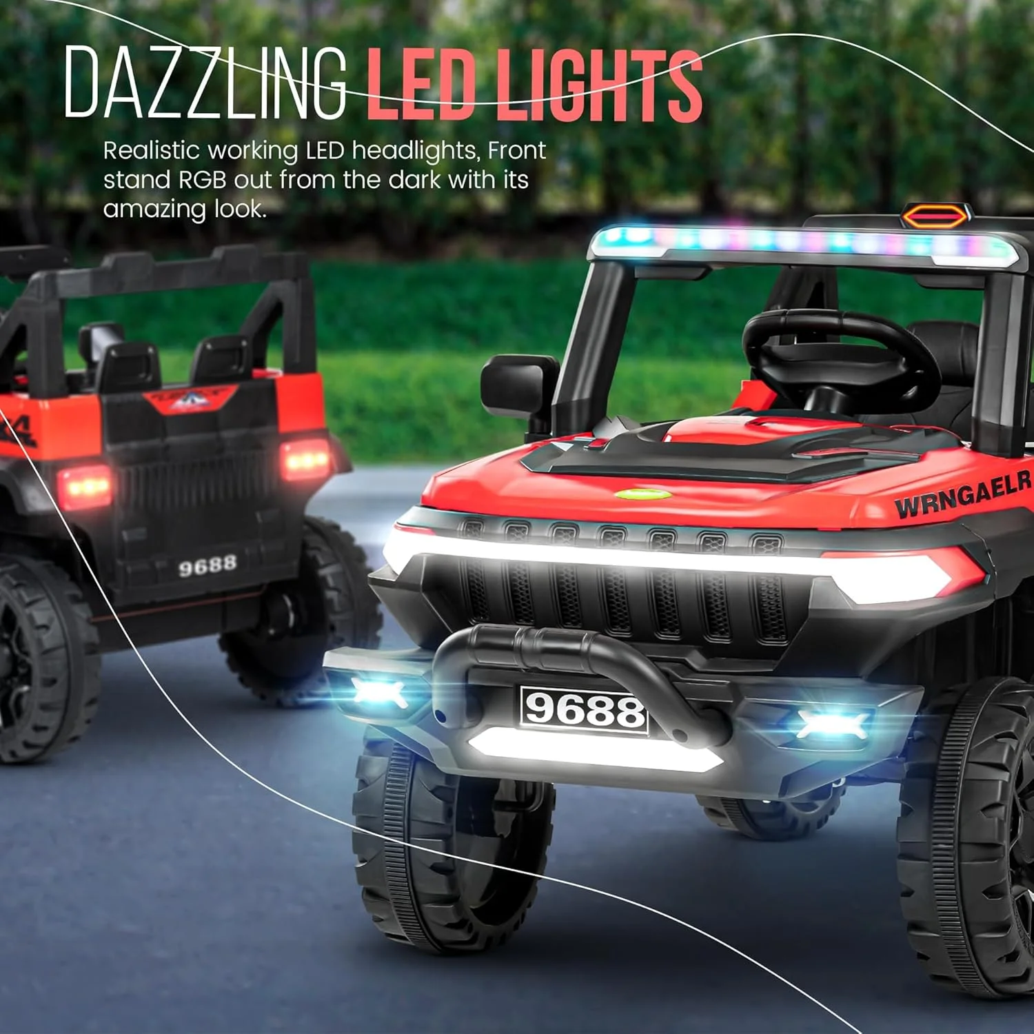 ماشین بازی کودک Baybee مدل واگن، ماشین جیپ شارژی کودکانه با چراغ و موزیک | ماشین بزرگ مسابقه ای کودکانه | ماشین باتری خور مناسب کودکان 2 تا 6 سال (قرمز)