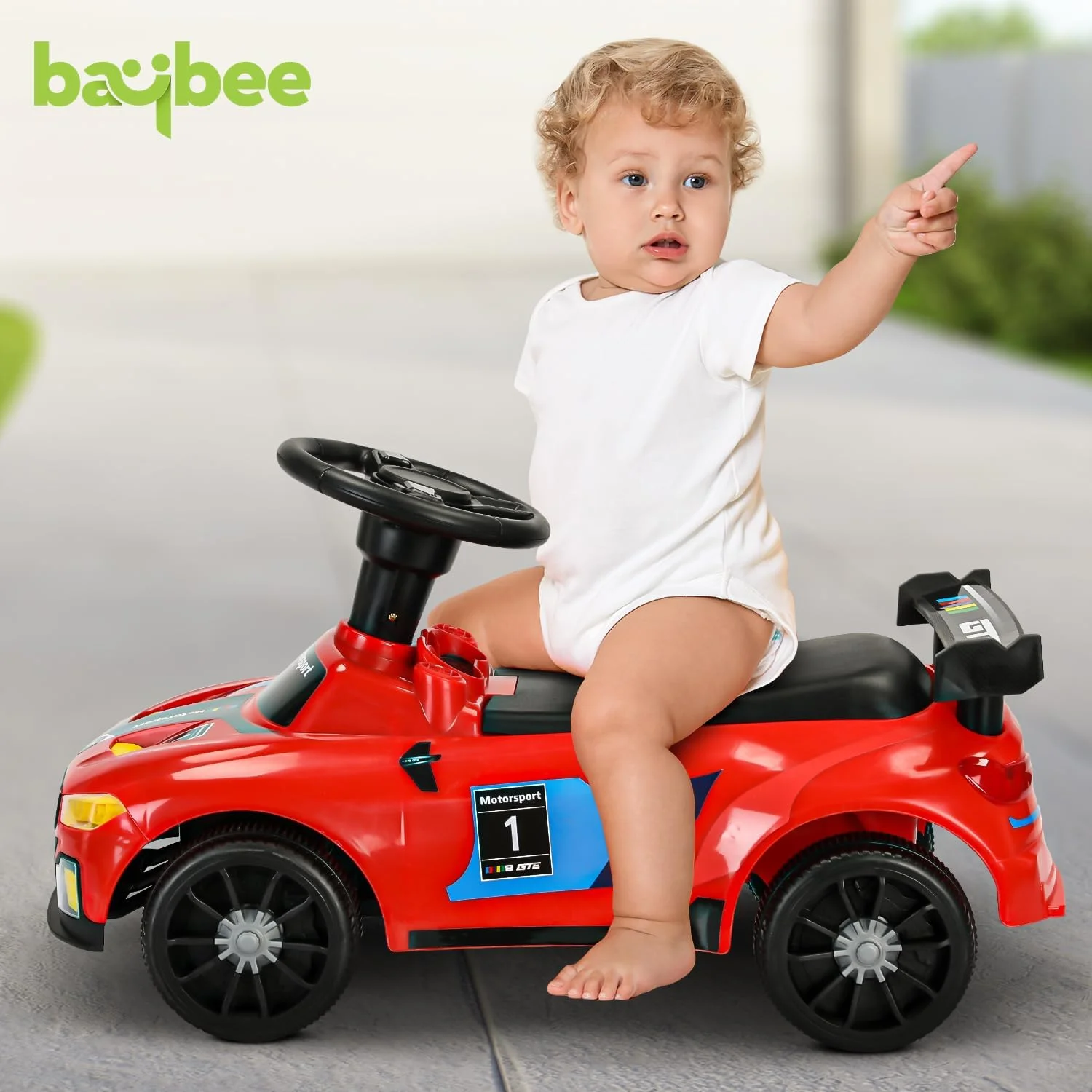 ماشین بازی کودک Baybee Drift، ماشین سواری با قابلیت پخش موزیک، نور و فضای ذخیره سازی | ماشین کودک مناسب کودکان 1 تا 4 سال (قرمز)