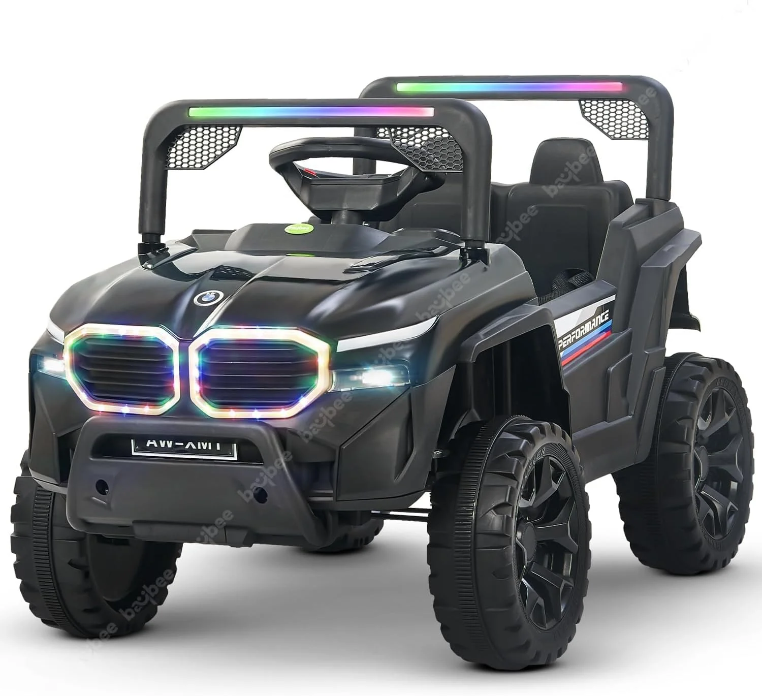 جیپ باتری خور کودک Baybee Alfton Pro، ماشین بازی سواری کودک با چراغ های RGB و موسیقی | ماشین بزرگ باتری خور کودک | جیپ برقی شارژی برای کودکان نوپا 2 تا 6 سال (مشکی)