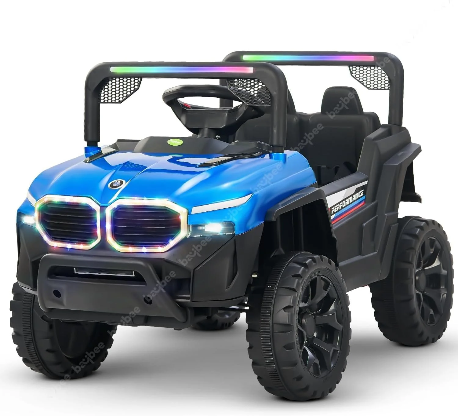 جیپ باتری خور کودک Baybee Alfton Pro، ماشین بازی سواری کودک با چراغ های RGB و موسیقی | ماشین بزرگ باتری خور کودک | جیپ برقی شارژی برای کودکان نوپا 2 تا 6 سال (آبی)