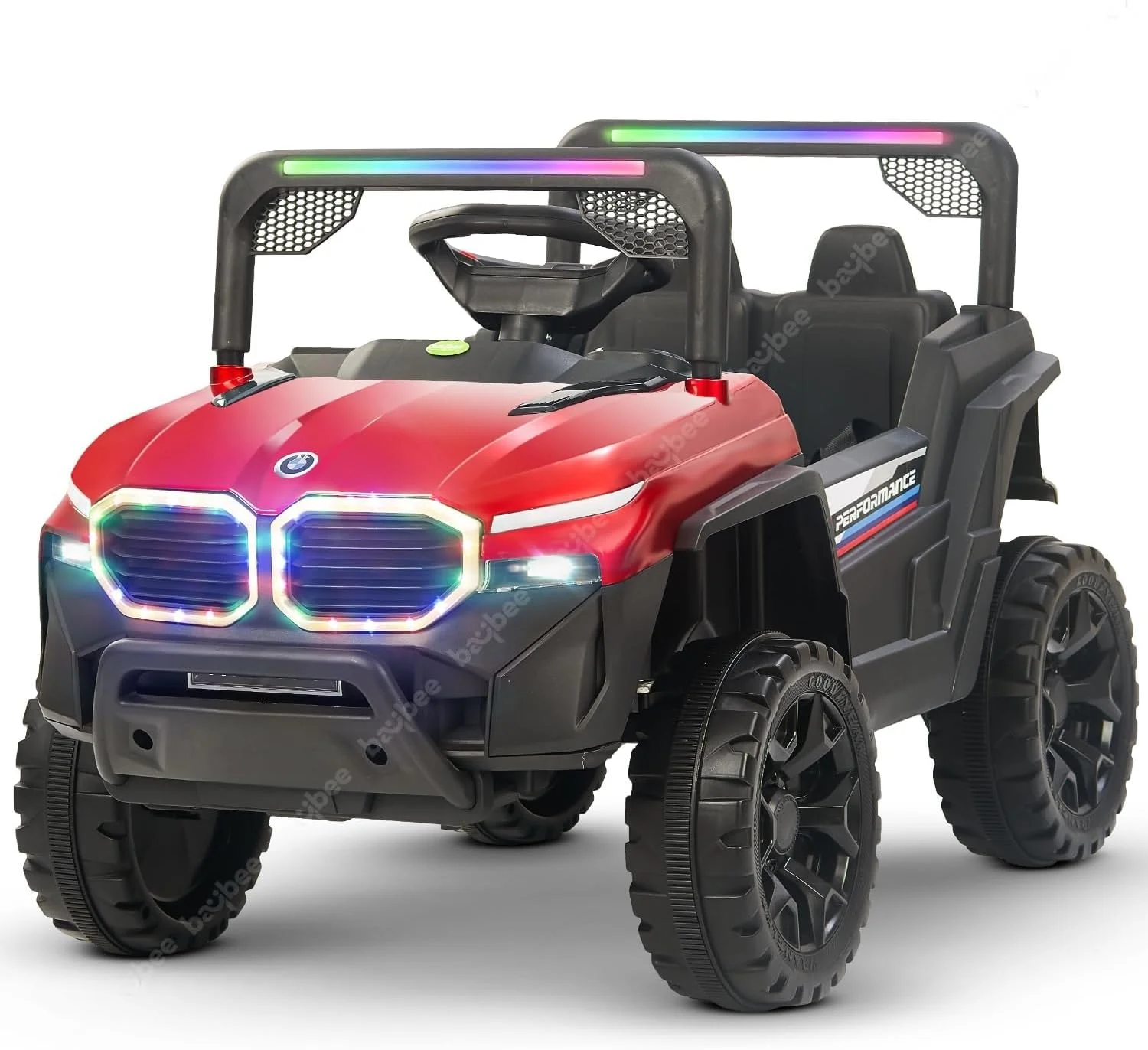 جیپ باتری خور کودک بایبی آلفتون پرو، ماشین بازی کودکانه با چراغ های RGB و موزیک | ماشین بزرگ باتری خور کودک | جیپ الکتریکی شارژی برای کودکان 2 تا 6 سال (قرمز)