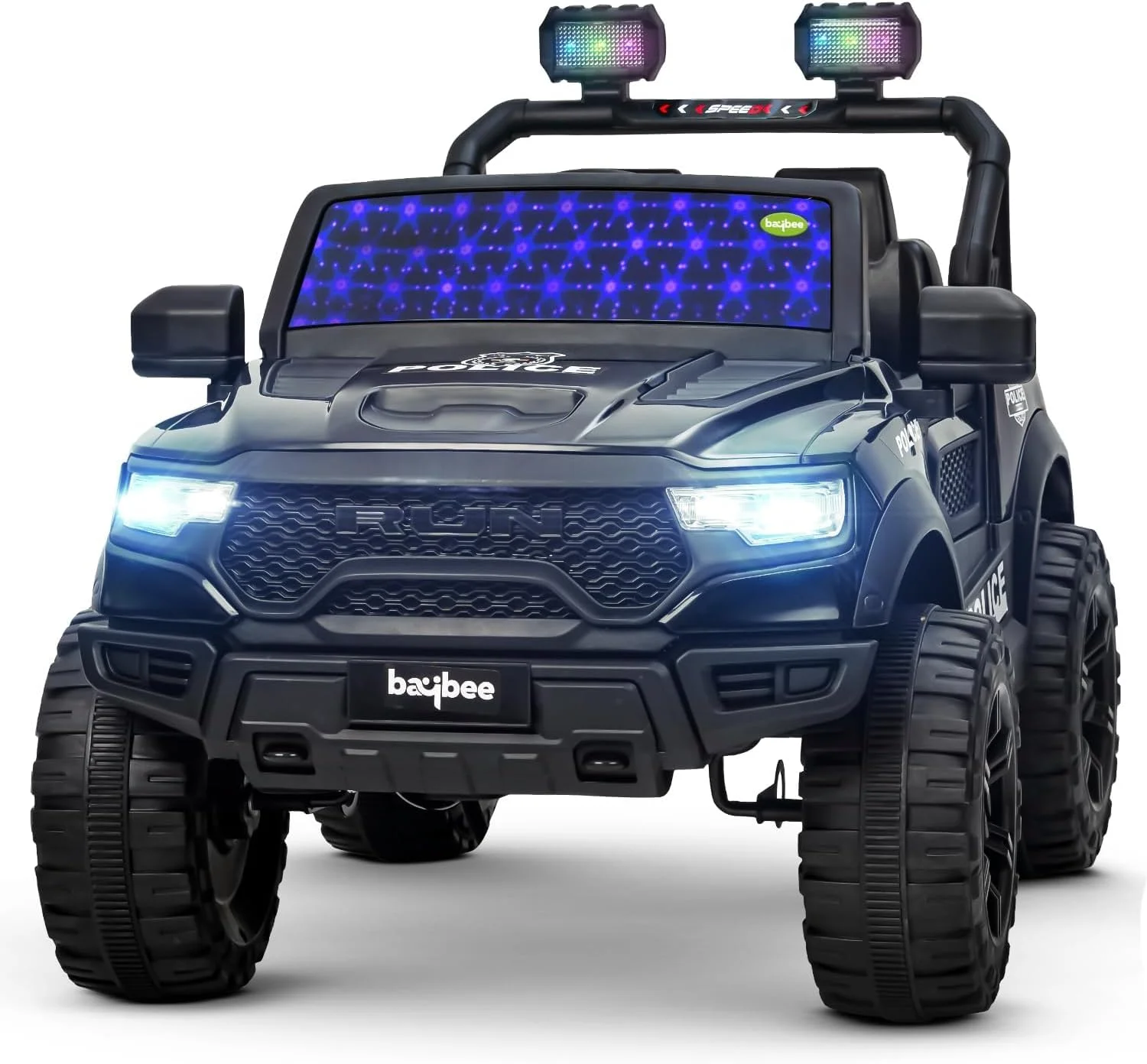 جیپ باتری خور کودک Baybee Run، ماشین بازی سواری کودک با نور و موسیقی | جیپ باتری قابل شارژ کودک | ماشین برقی برای رانندگی کودکان 3 تا 8 سال دختر پسر (مشکی)