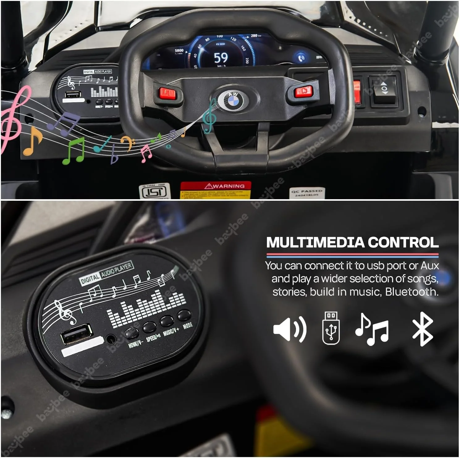 جیپ باتری خور کودک Baybee Alfton Pro، ماشین بازی سواری کودک با چراغ های RGB و موسیقی | ماشین بزرگ باتری خور کودک | جیپ برقی شارژی برای کودکان نوپا 2 تا 6 سال (مشکی)