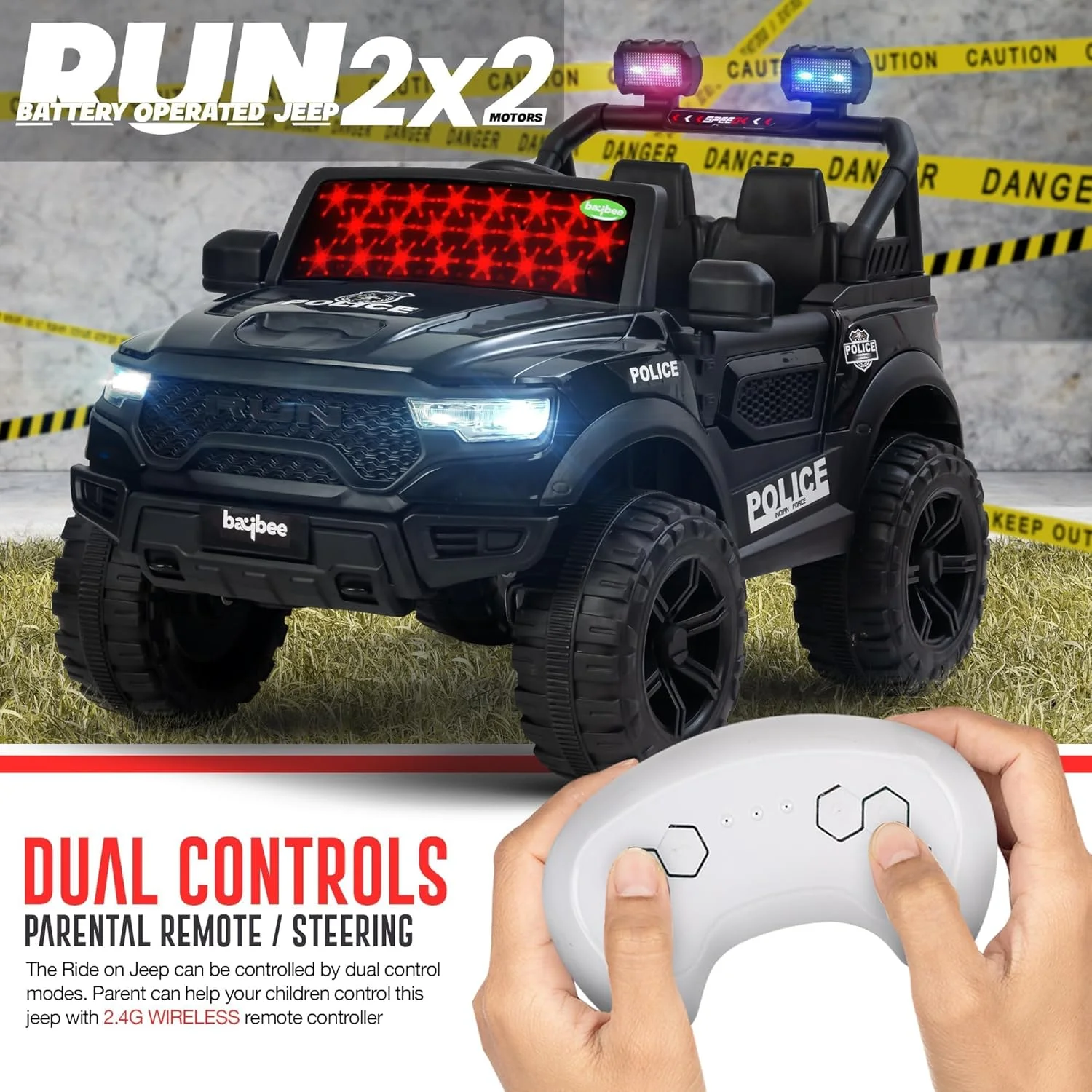 جیپ باتری خور کودک Baybee Run، ماشین بازی سواری کودک با نور و موسیقی | جیپ باتری قابل شارژ کودک | ماشین برقی برای رانندگی کودکان 3 تا 8 سال دختر پسر (مشکی)