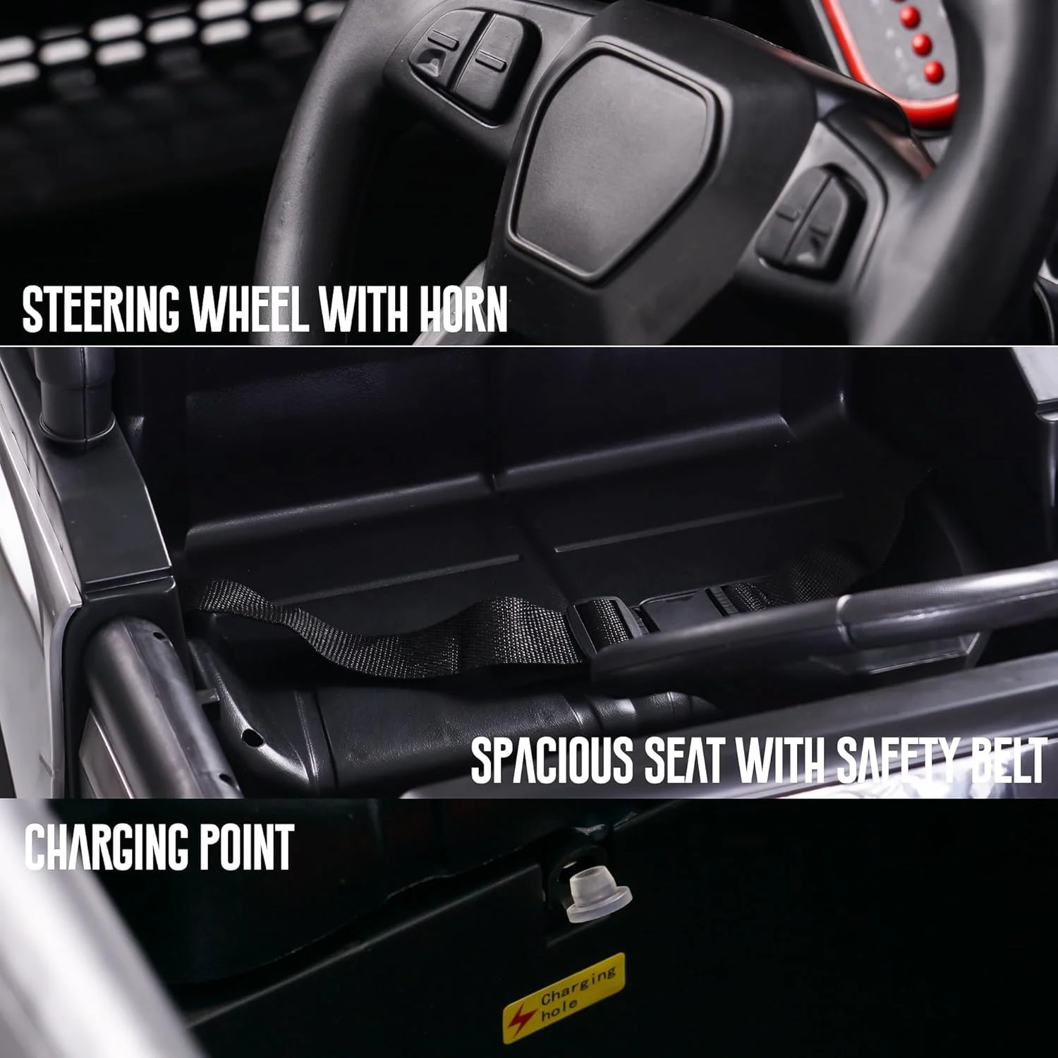 جیپ باتری خور کودک Baybee Run، ماشین بازی سواری کودک با نور و موسیقی | جیپ باتری قابل شارژ کودک | ماشین برقی برای رانندگی کودکان 3 تا 8 سال دختر پسر (مشکی)