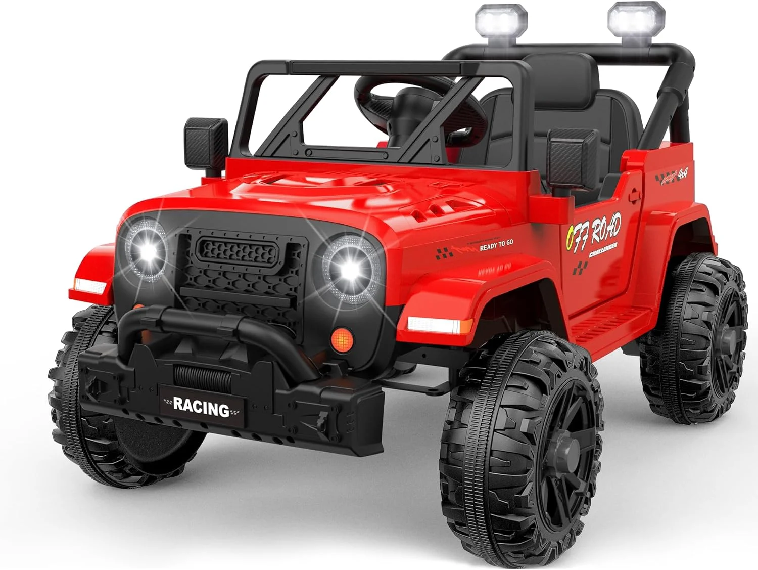 ماشین سواری کامیون ANPABO 12V با کنترل از راه دور، ماشین های برقی کودکان با موسیقی بلوتوث، بوق، 3 سرعت، 4 چراغ LED، شروع نرم، اسباب بازی سواری برای کودکان (قرمز)