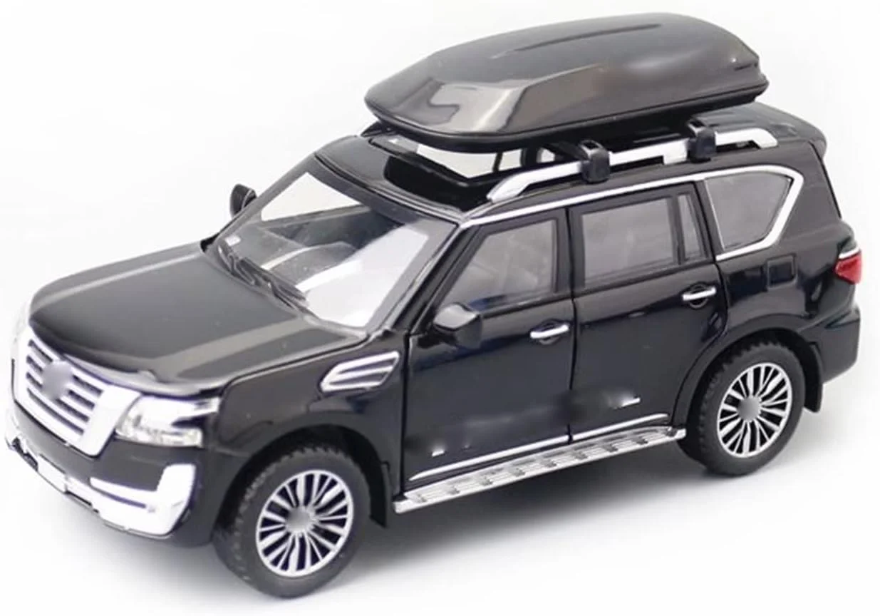 مدل ماشین فلزی YBSM دایکست 1:32 برای نیسان پاترول Y62، مدل آلیاژی با قابلیت پخش صدا، نور و عقب کشیدنی، اسباب بازی قفسه مسافرتی، هدیه برای کودکان (رنگ: مشکی)