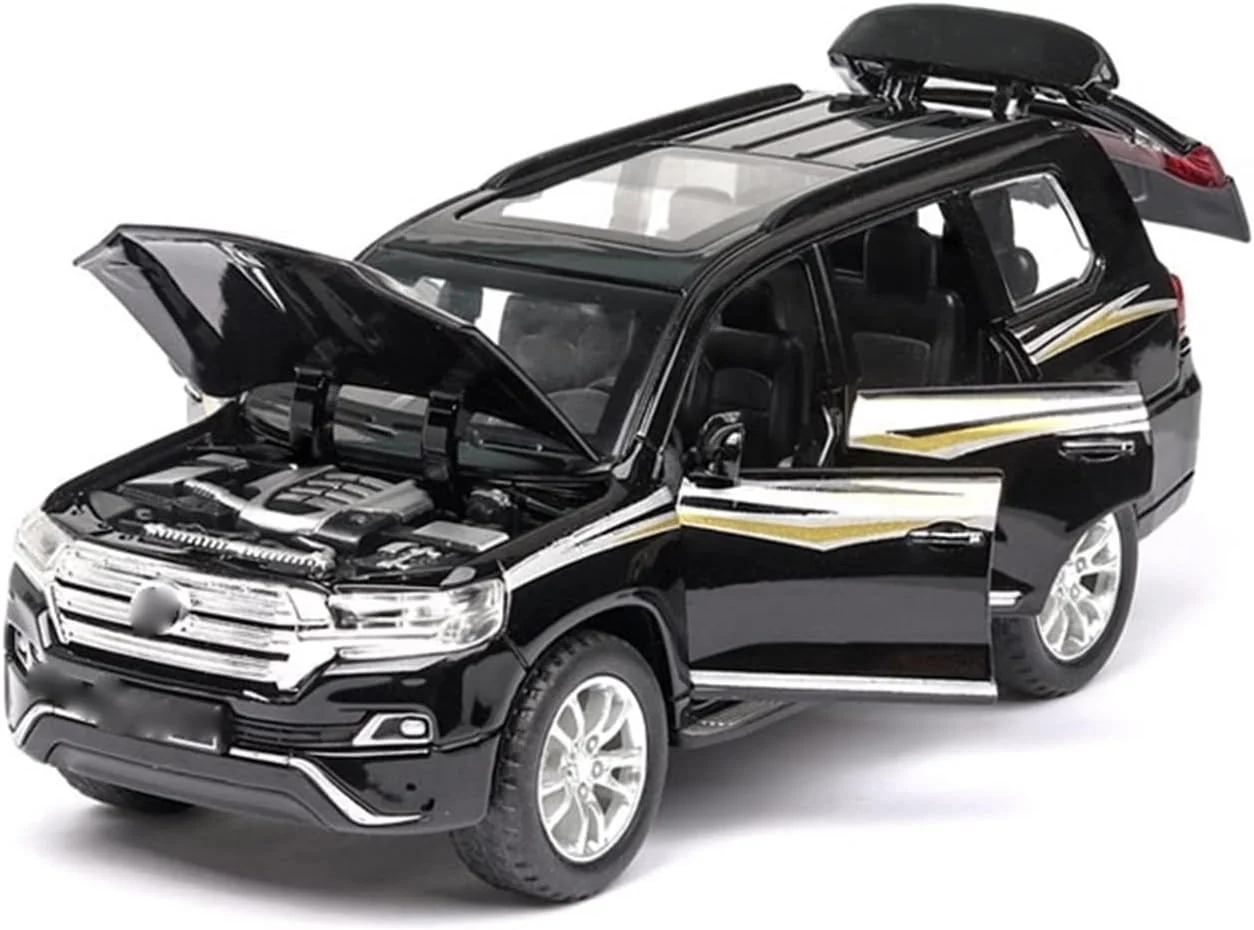 مدل ماشین دایکست YBSM تویوتا لندکروزر SUV مقیاس 1:32، آلیاژی، با قابلیت پخش صدا و نور، عقب کش، کلاسیک و لوکس، اسباب بازی و هدیه برای کودکان (رنگ: مشکی)