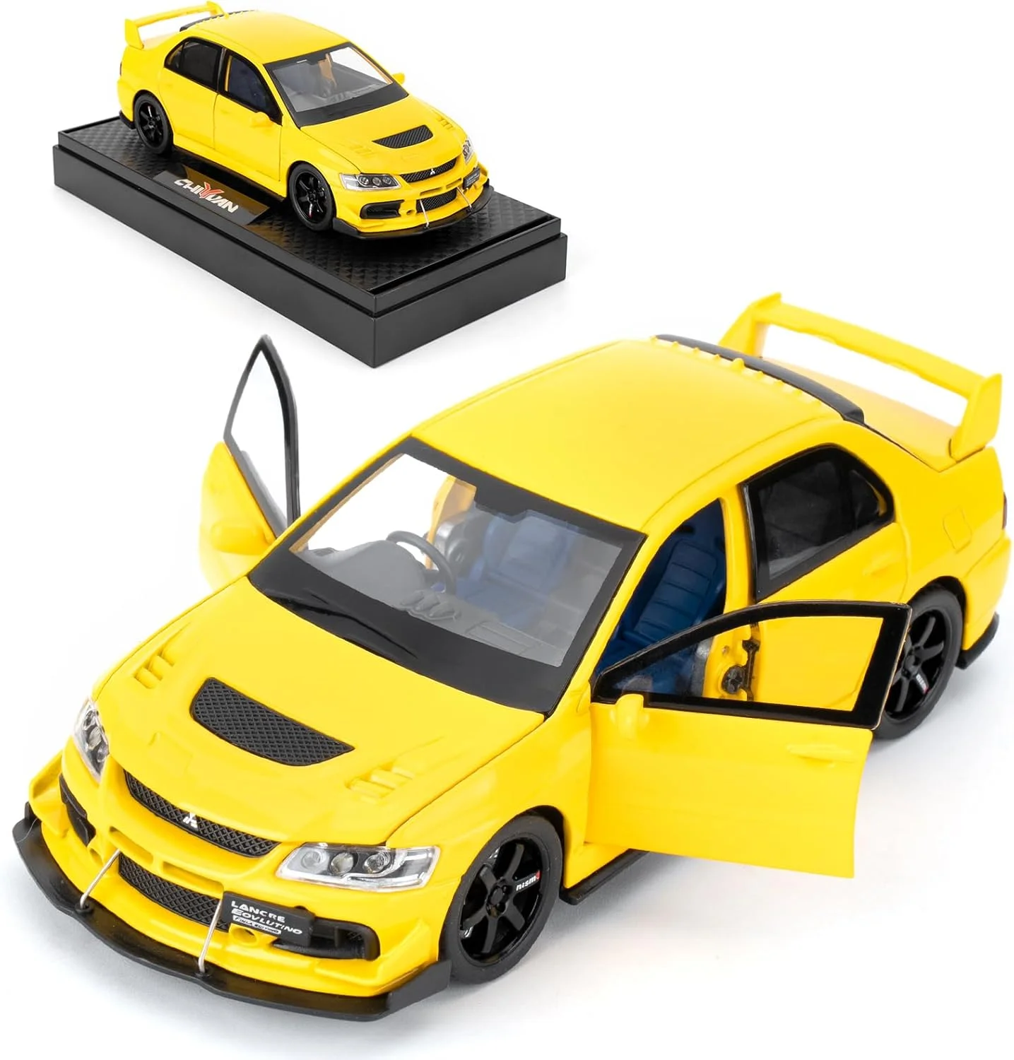 ماشین های اسباب بازی سازگار با مدل ماشین میتسوبیشی لنسر Evolution 1:32، وسایل نقلیه کلکسیونی دایکاست عقب کشیدنی با صداها و چراغ ها برای کودکان پسران دختران و بزرگسالان، هدیه زرد