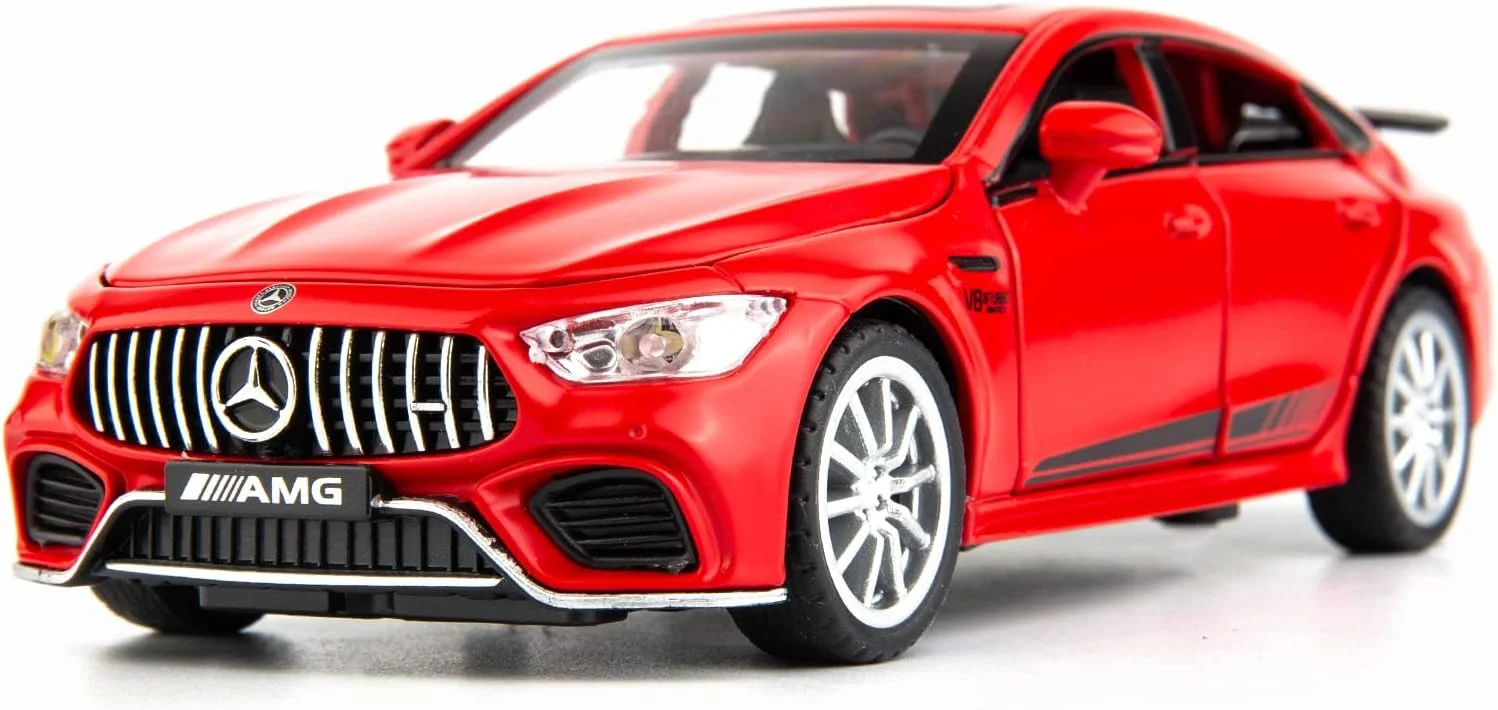 مدل ماشین فلزی بنز AMG GT63 مقیاس 1/32، اسباب بازی کلکسیونی دایکست آلیاژ روی، عقب کش، با نور و صدا، مناسب کودکان بالای 3 سال (قرمز)