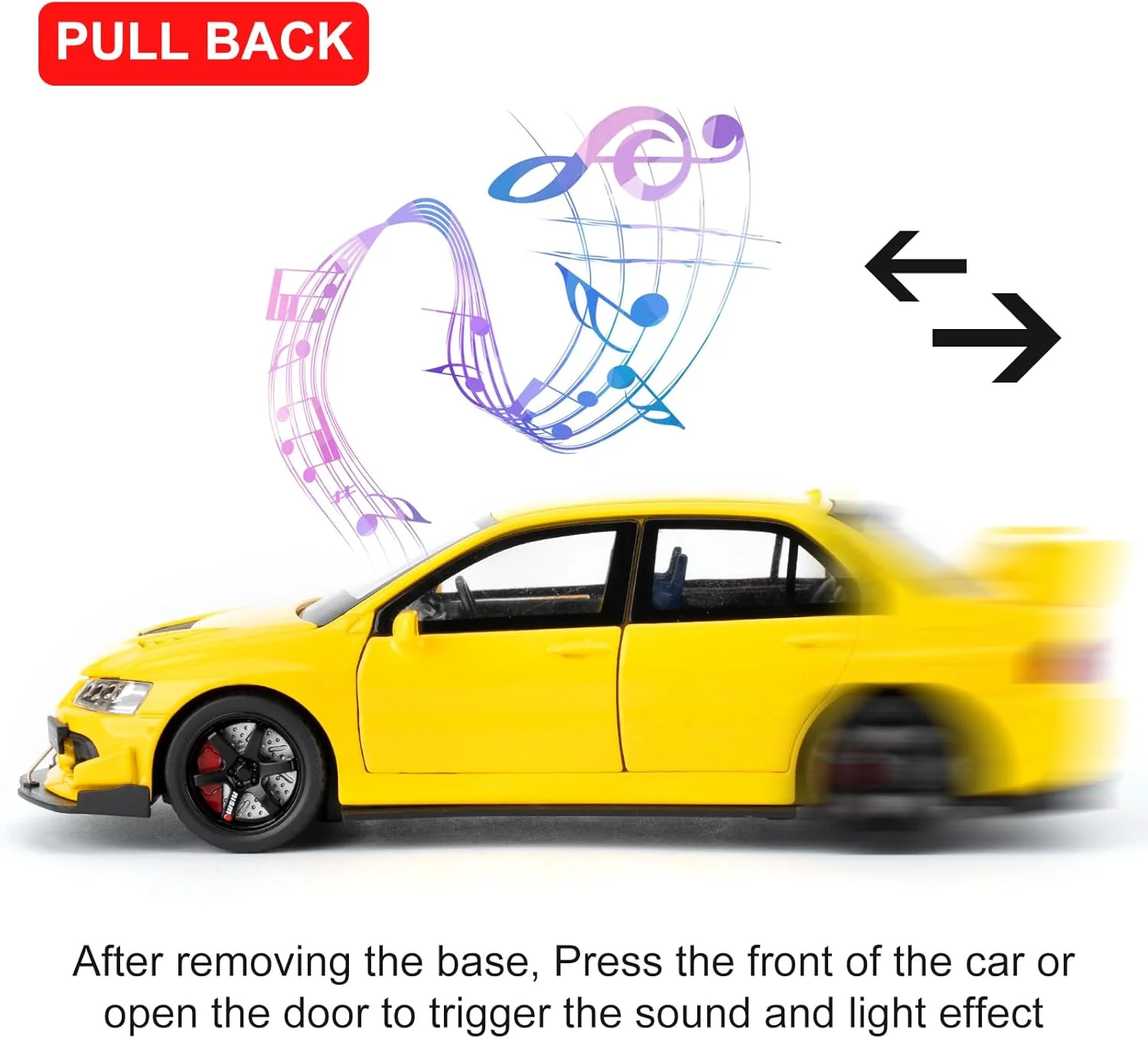 ماشین های اسباب بازی سازگار با مدل ماشین میتسوبیشی لنسر Evolution 1:32، وسایل نقلیه کلکسیونی دایکاست عقب کشیدنی با صداها و چراغ ها برای کودکان پسران دختران و بزرگسالان، هدیه زرد