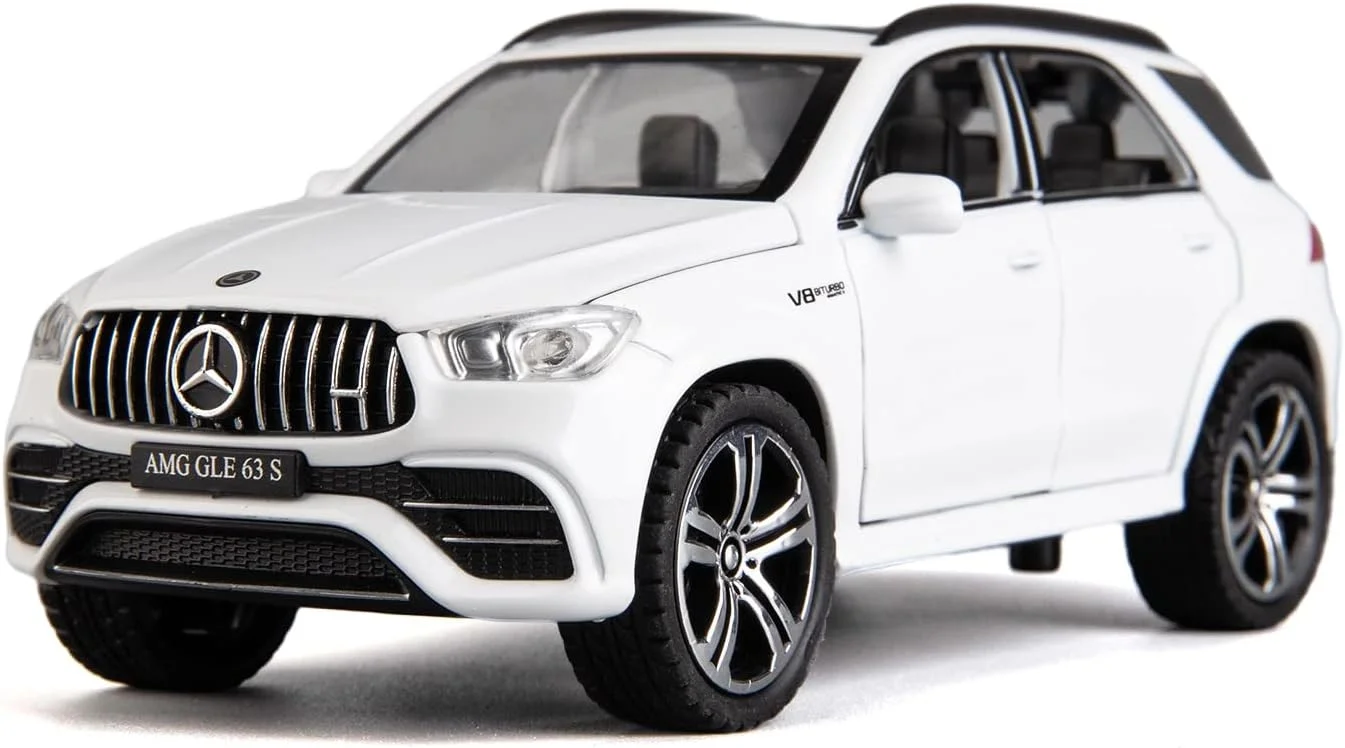 ماکت ماشین بنز GLE63S AMG مقیاس 1/32، اسباب بازی عقب کش آلیاژی با نور و صدا، مدل ماشین برای هدیه پسران و دختران (سفید)