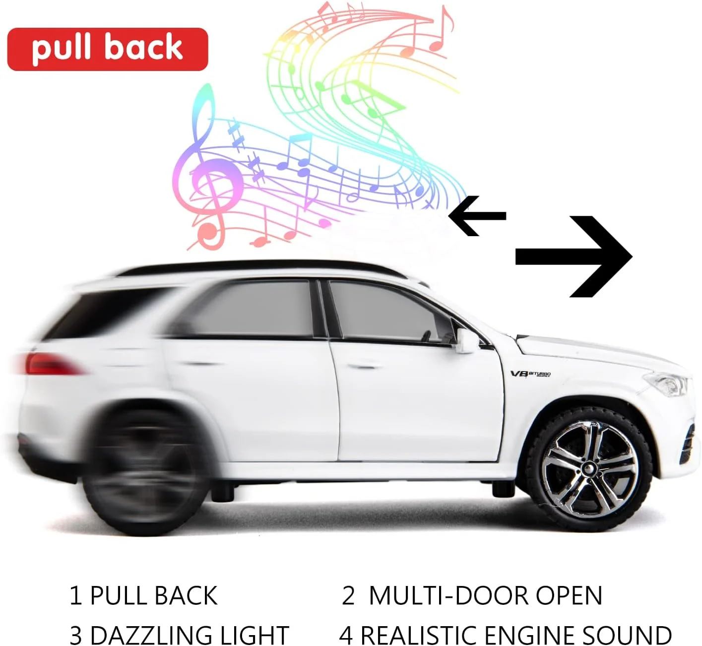 ماکت ماشین بنز GLE63S AMG مقیاس 1/32، اسباب بازی عقب کش آلیاژی با نور و صدا، مدل ماشین برای هدیه پسران و دختران (سفید)