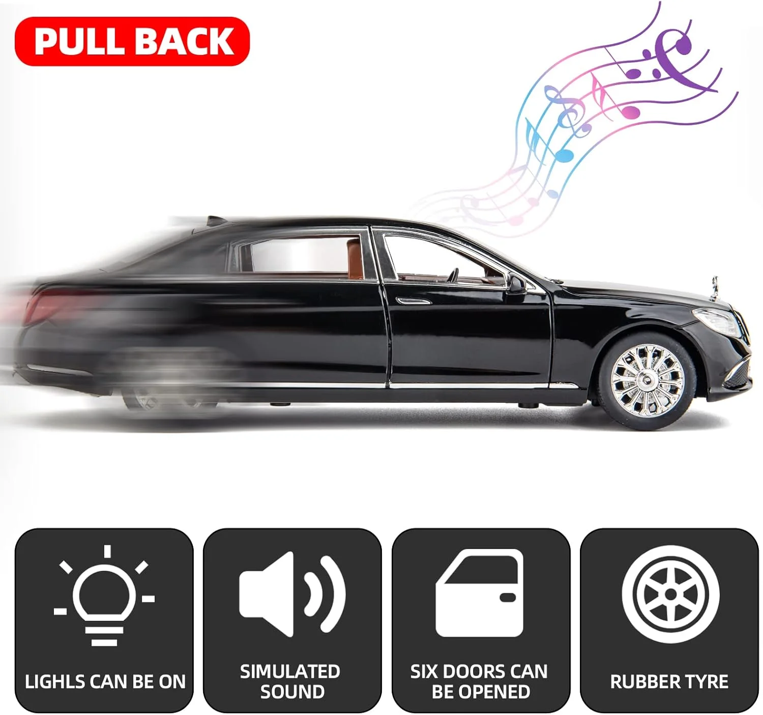 مدل ماشین اسباب بازی بنز E300 مقیاس 1/24، آلیاژ دایکاست، عقب کش، با نور و صدا، مناسب بزرگسالان، پسران، دختران، هدیه، دکوری (مشکی)