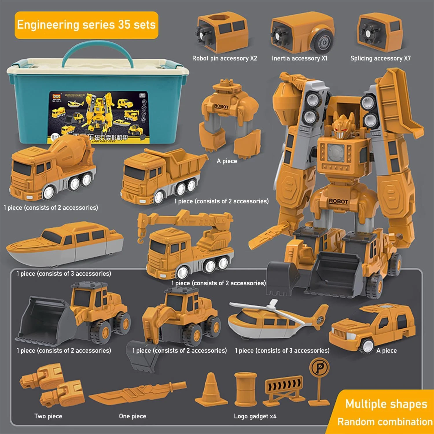 اسباب بازی های مهندسی ماشین ترانسفورم مغناطیسی 35 قطعه ای مونتاژ شده با جعبه نگهداری، اسباب بازی برای کودکان نوپا 3-4 ساله، بلوک های مغناطیسی برای کودکان 3-5 ساله 4-8 ساله، اسباب بازی های فعالیت در فضای باز
