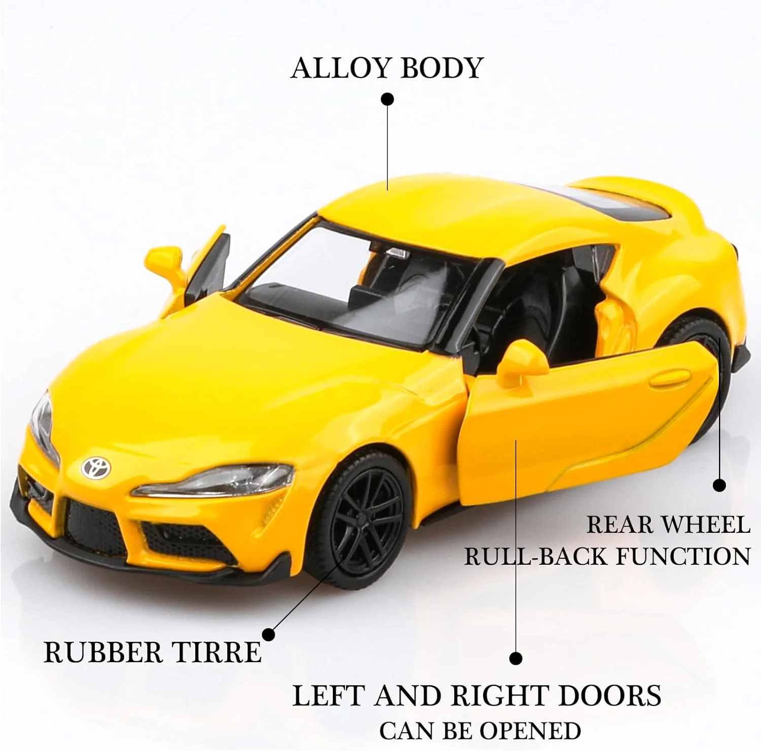 مدل ماشین تویوتا سوپرا، مقیاس 1/36، اسباب بازی کلکسیونی، عقب کش، مناسب کودکان و بزرگسالان (زرد)