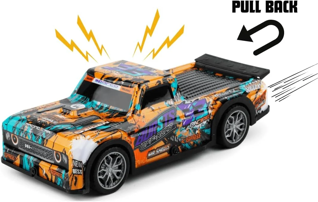 ماشین اسباب بازی اصطکاکی فشاری با نور و موسیقی - باتری خور - شامل باتری AG13 - اسباب بازی برای پسران و دختران بالای 5 سال - چند رنگی گرافیتی