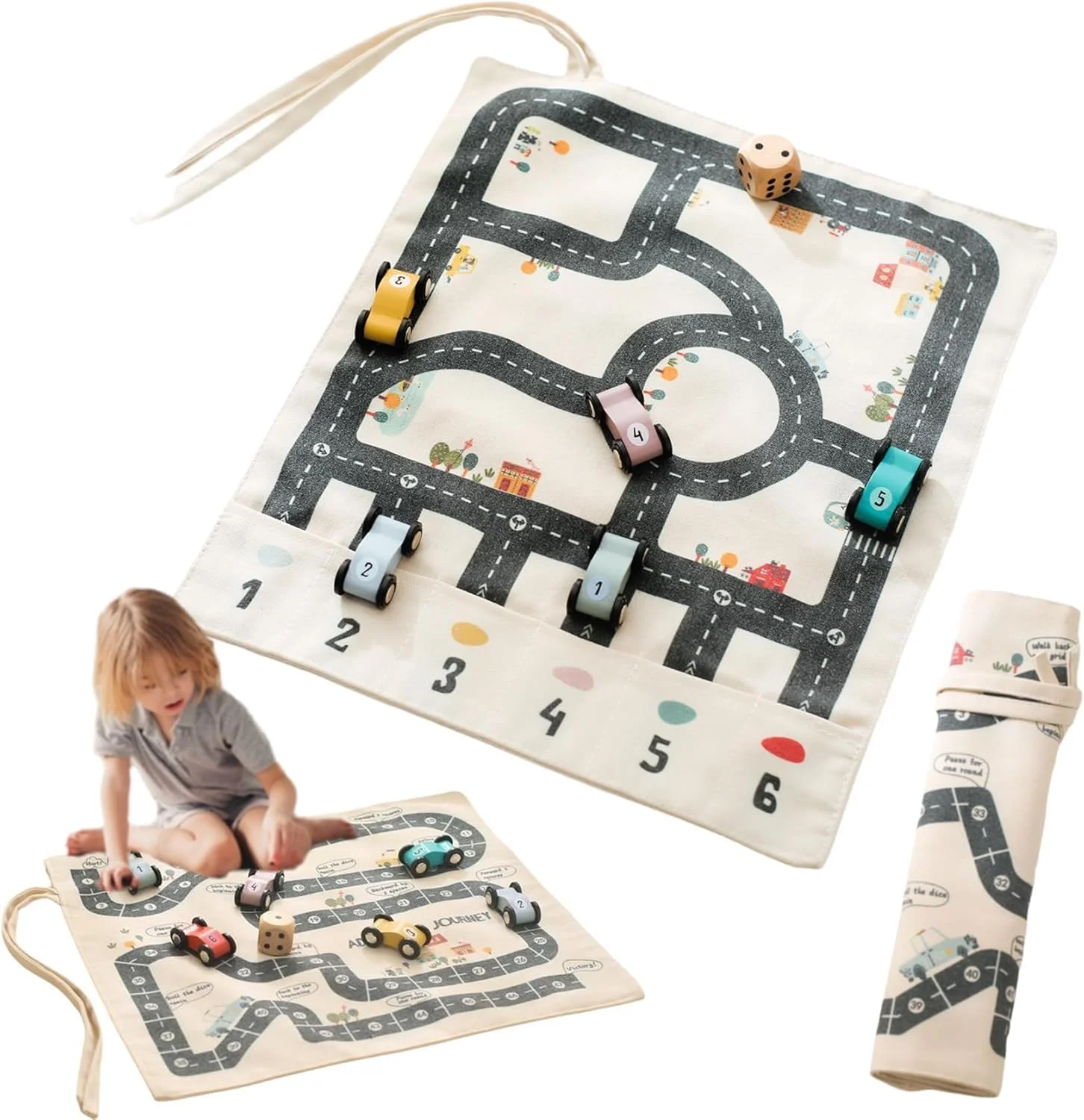 مجموعه اسباب بازی ماشین بوم نقاشی، مجموعه پیست مسابقه ماشین های اسباب بازی بوم نقاشی برای پسران، بازی سفر ماجراجویی تعاملی والدین و کودک نقشه جاده با ماشین، نقشه بوم ماشین کارتونی چوبی (1 عدد)