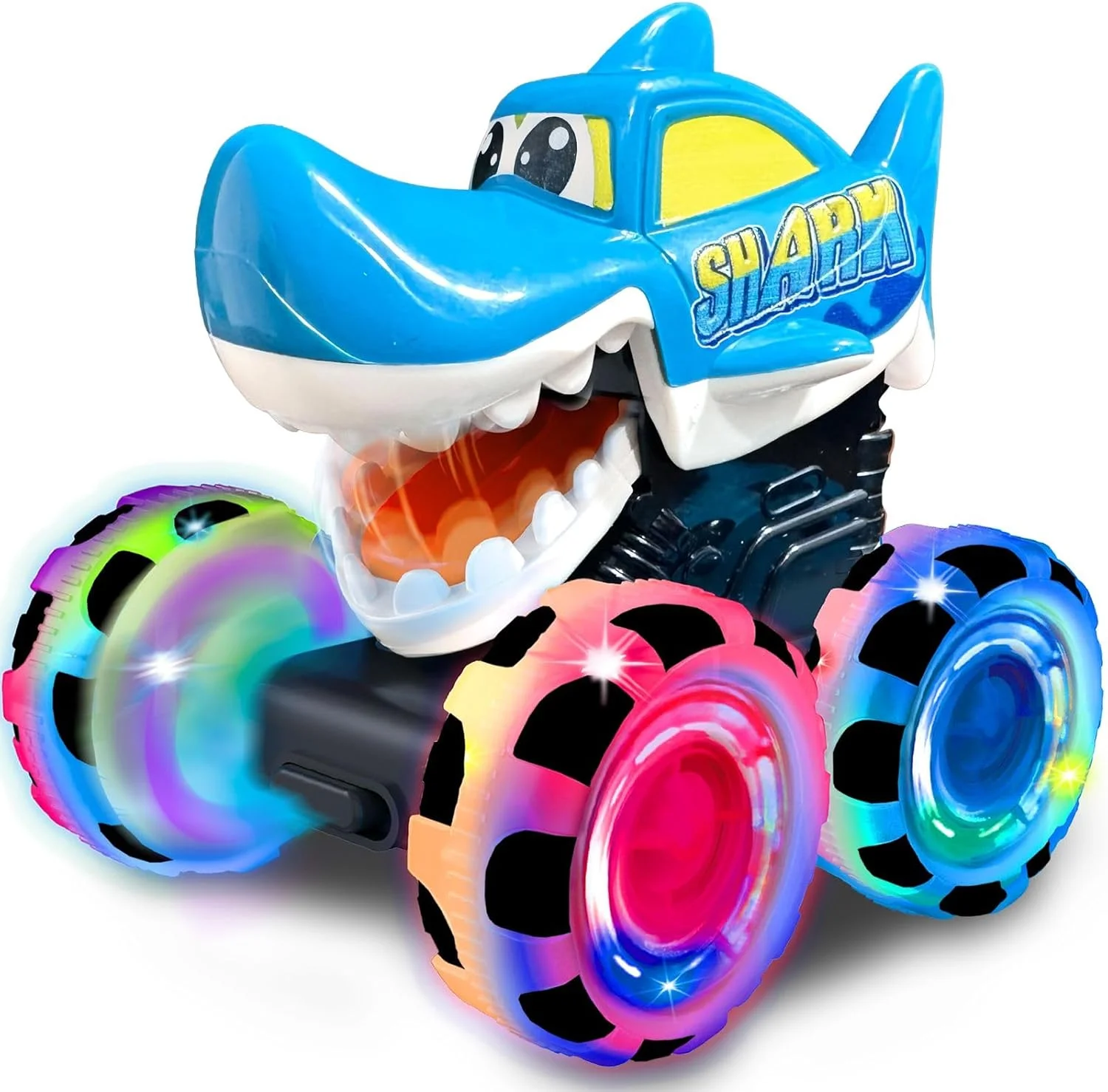 ماشین هیولا کوسه TOY GARDEN - ماشین اسباب بازی عقب کشیدنی گازگیر با چراغ و چرخ های بزرگ | ماشین هیولا برای مسابقه، شیرین کاری و سرگرمی در فضای باز، هدیه برای سنین 3 سال به بالا، جلوه های LED، لاستیک های آجدار