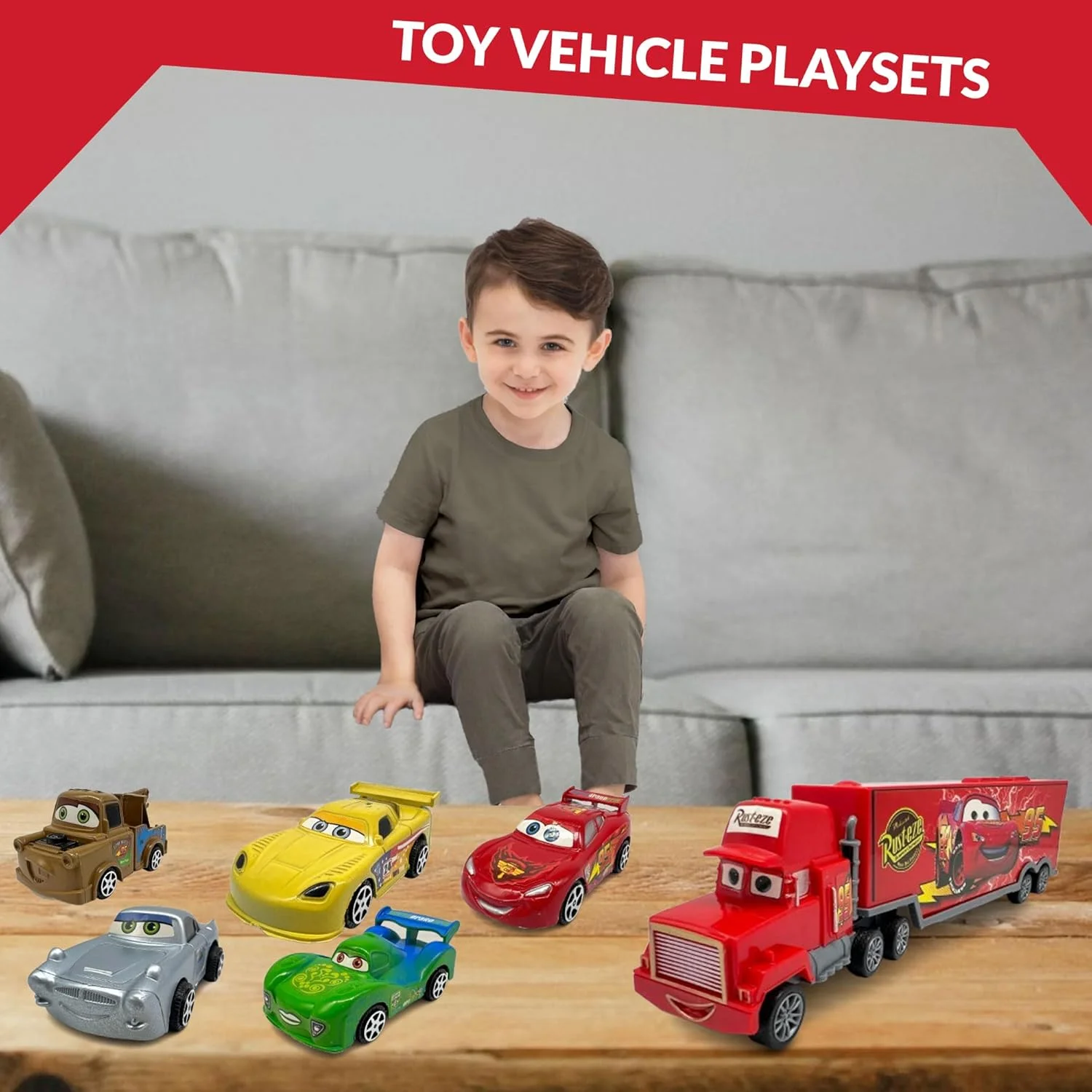 مجموعه اسباب بازی 7 تکه ماشین مسابقه ای کودکانه باغ اسباب بازی، مجموعه بازی هیجان انگیز برای پسران و دختران، مجموعه ماشین های اسباب بازی لوکس، هدیه تولد، مجموعه ماشین های اسباب بازی بادوام و سرگرم کننده (قرمز)