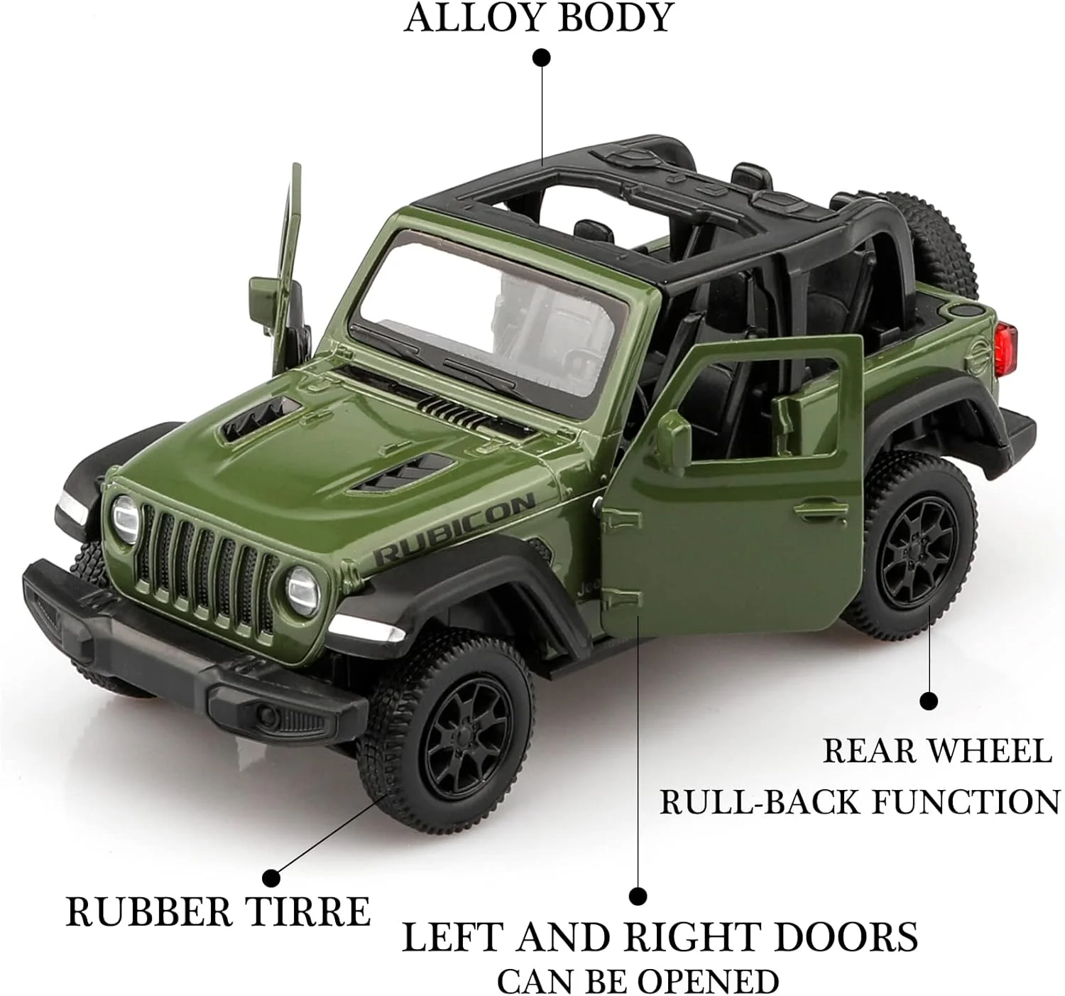 مدل ماشین جیپ رانگلر روبیکون TOKAXI مقیاس 1/36، ماشین های اسباب بازی عقب کش، هدیه ماشین برای پسران و دختران، سبز