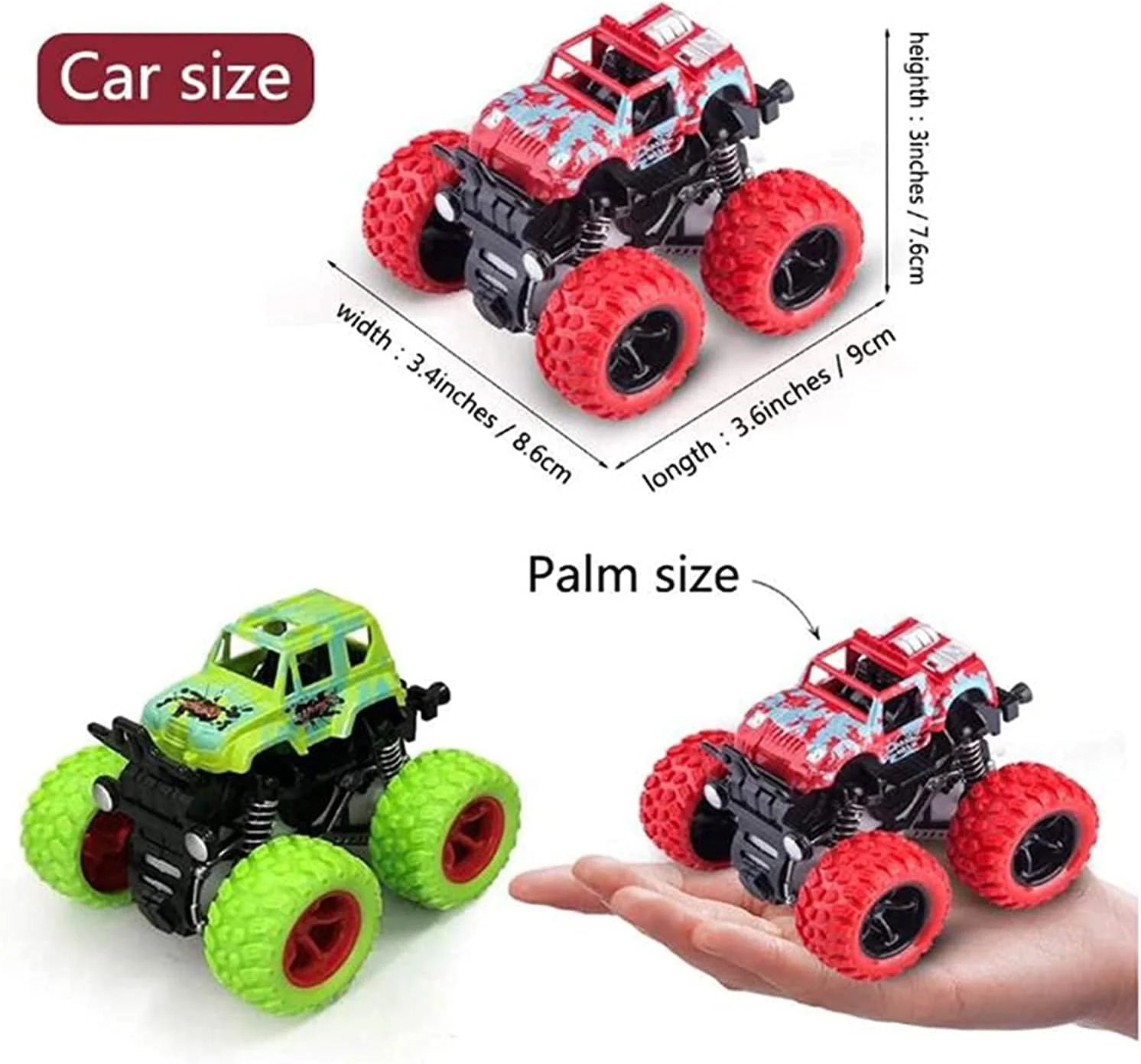 مجموعه 4 عددی ماشین های اسباب بازی کامیون برای پسران، ماشین های هل دادنی برای کودکان نوپا، چرخش 360 درجه، اسباب بازی های بادوام با نیروی اصطکاکی برای جشن تولد کودکان، هدیه برای پسران و دختران 3، 4، 5، 6، 7 و 8 ساله ((4 رنگ))