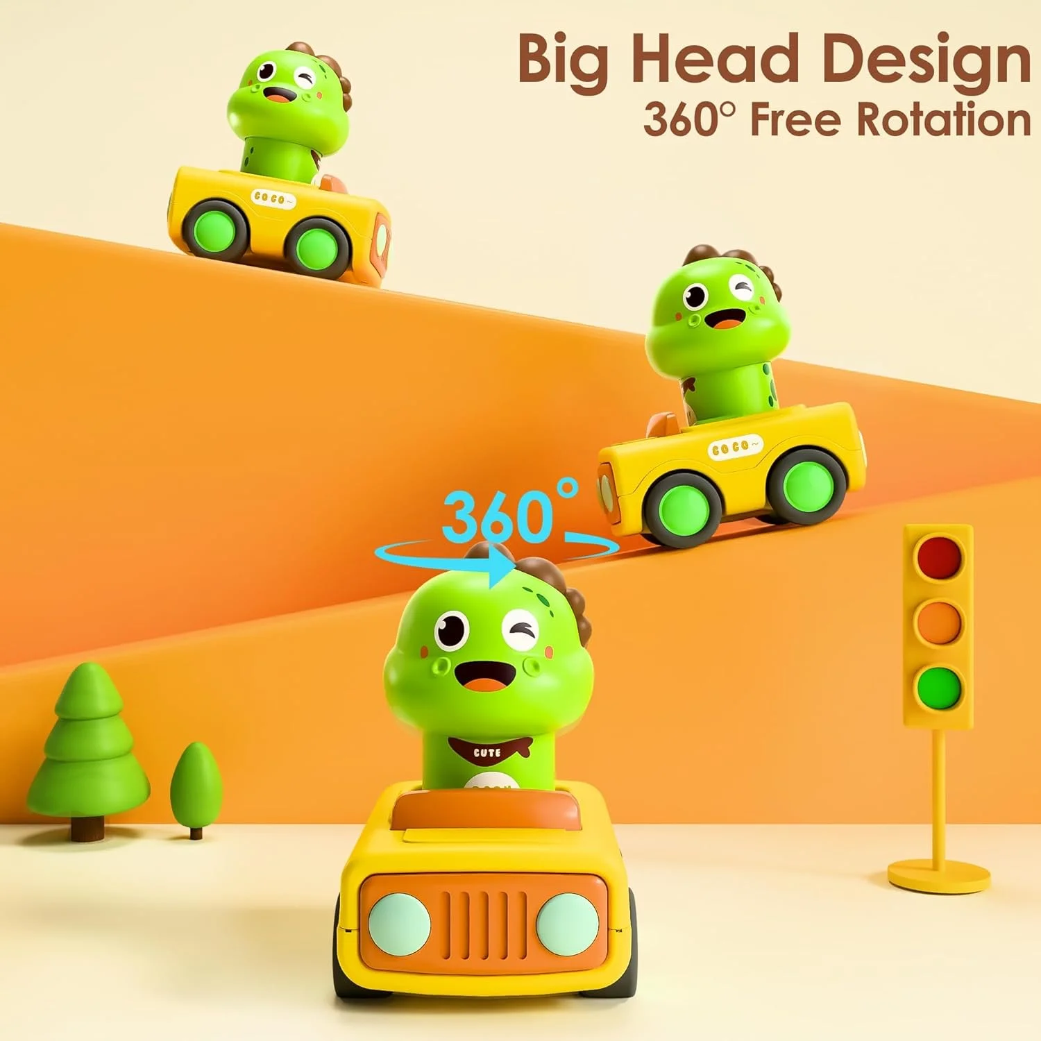 ماشین های اسباب بازی فشاری مناسب کودکان 1 تا 3 سال، ماشین های مسابقه ای حیوانات کودک، ست وسایل نقلیه بازی نوزاد، ماشین های اصطکاکی فشاری کودک، هدیه تولد پسرانه دخترانه (بسته 4 عددی) (ماشین اسباب بازی دایناسور)