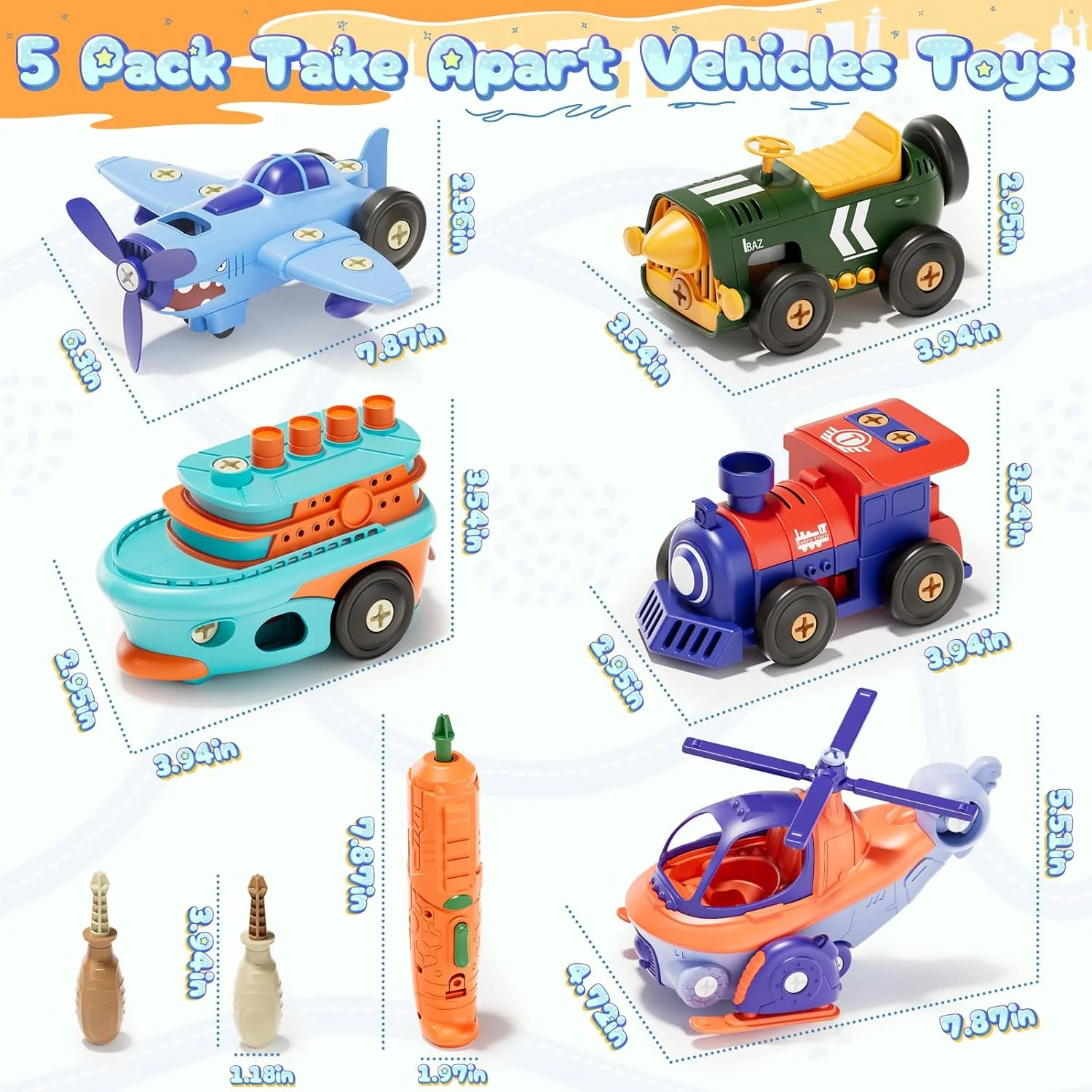 اسباب بازی ساختنی الکتریکی جدا کردنی ماشین، مجموعه ابزار ترافیکی کودک و بچه ها با دریل برقی، ساخت و ساز آموزشی بهترین هدیه برای سنین 3 سال به بالا، افزایش مهارت های عملی برای پسران پیش دبستانی و مهد کودک