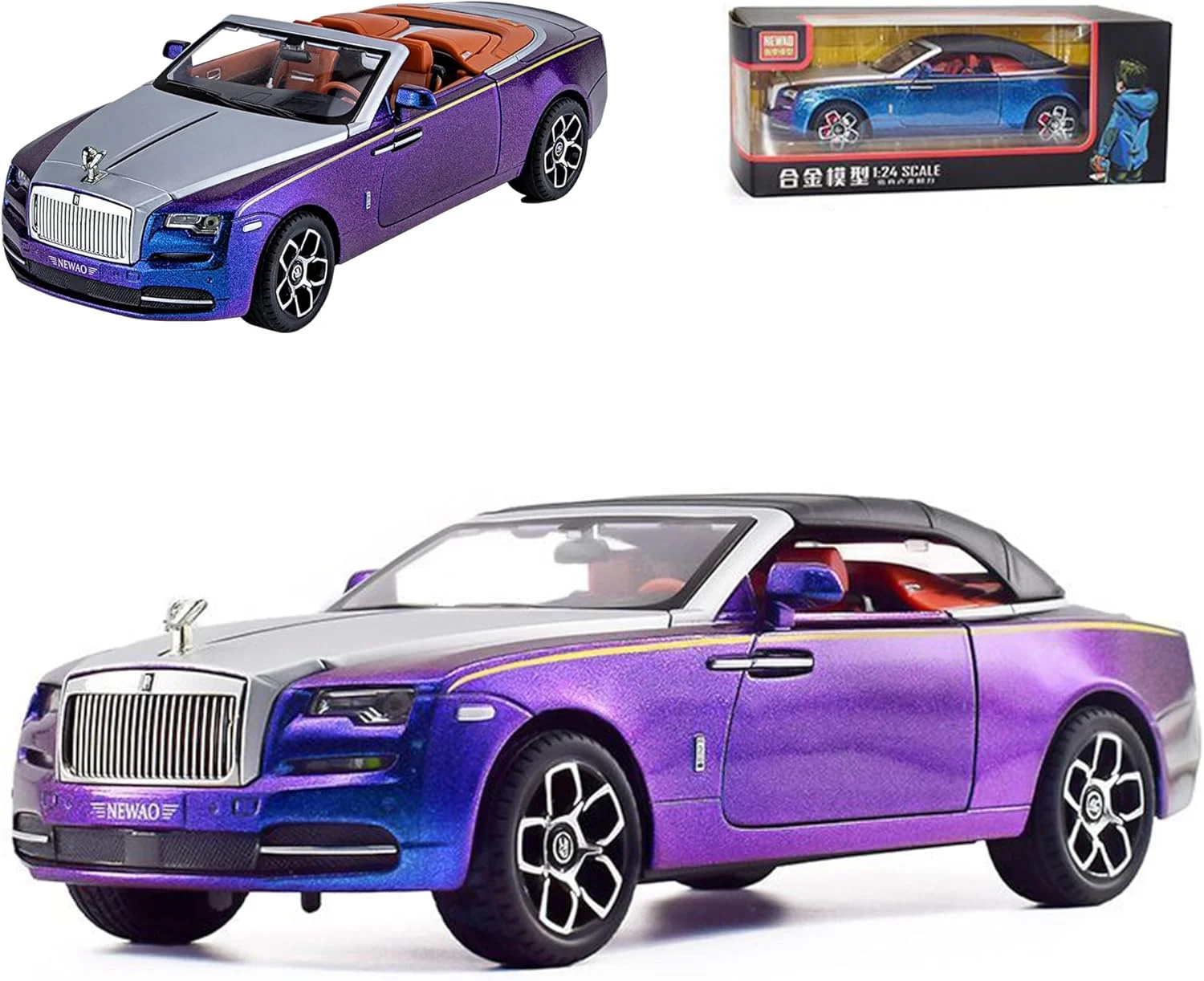 مدل ماشین دایکست رولز-رویس فانتوم کانورتیبل Swift در مقیاس 1:24 - اسباب بازی آلیاژی عقب کش با سقف قابل جابجایی، صدا و نور - هدیه کلکسیونی برای کودکان (چند رنگ)