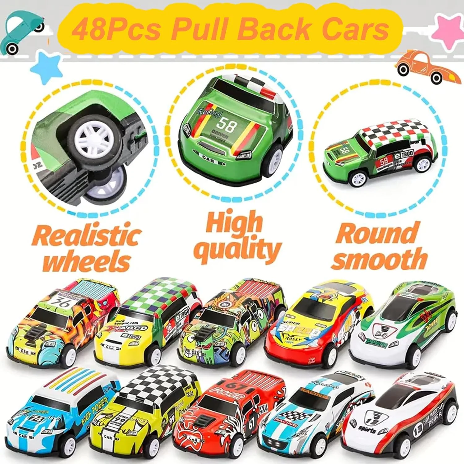 مجموعه اسباب بازی 48 عددی ماشین های عقب کشیدنی با جعبه نگهداری، گاراژ بازی ماشین آلیاژی و باند فرودگاه برای کودکان 3+ ساله، هدیه پسرانه دخترانه، اسباب بازی های ماشین مسابقه ای مینی فله، هدایای مهمانی، جوایز کلاسی، رنگ های تصادفی