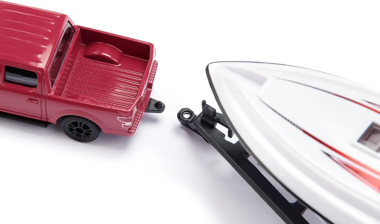 مدل فورد F150 با قایق موتوری siku 2568، مقیاس 1:55، فلزی/پلاستیکی، قرمز/سفید، لاستیک های لاستیکی، قایق اسباب بازی شناور