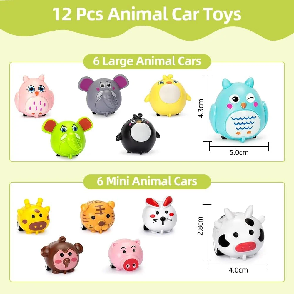 مجموعه 32 عددی ماشین های اسباب بازی عقب کشیدنی و ماشین های حیوانات بامزه عقب کشیدنی با جعبه نگهداری - انواع مختلف ماشین برای کودکان نوپا پسران دختران بالای 3 سال، جوایز معلم، کیسه های هدیه، هدایای تولد