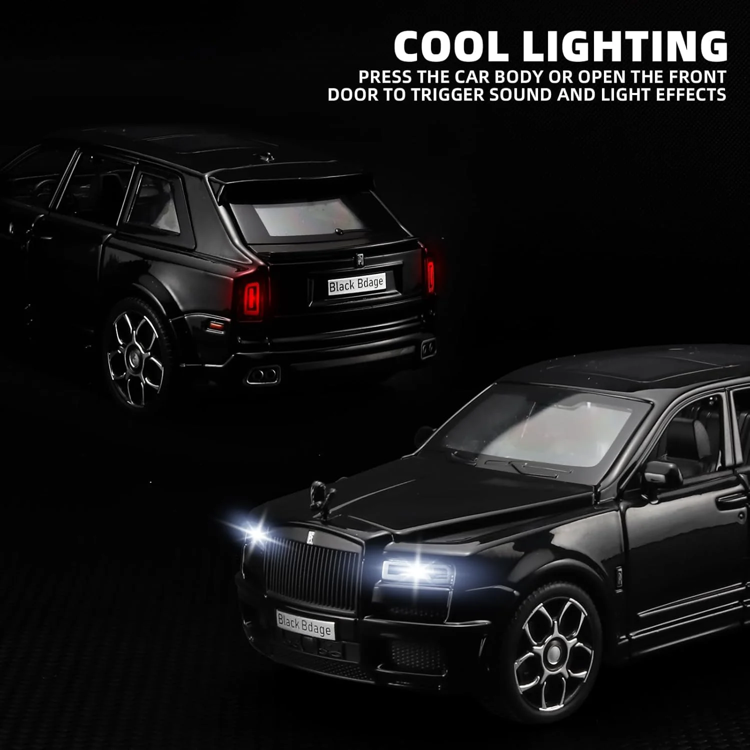 مدل کلکسیونی نفیس ماشین مدل رولز رویس کولینان با مقیاس ۱:۳۲، مدل‌های فلزی دایکست، ماشین‌های اسباب‌بازی عقب‌کش با نور و صدا، اسباب‌بازی ماشین هدیه برای پسران بالای ۳ سال (مشکی)