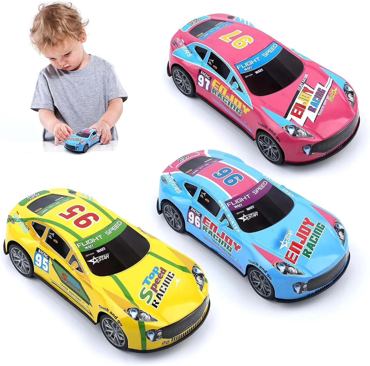 مجموعه 3 عددی ماشین های اسباب بازی 17 سانتی متری NALACAL، ماشین مسابقه ای قدرتی اصطکاکی، مناسب برای کودکان 1-3 سال، 3-5 سال، 4-7 سال، هدیه ای عالی برای پسران و دختران در جشن تولد و عید پاک